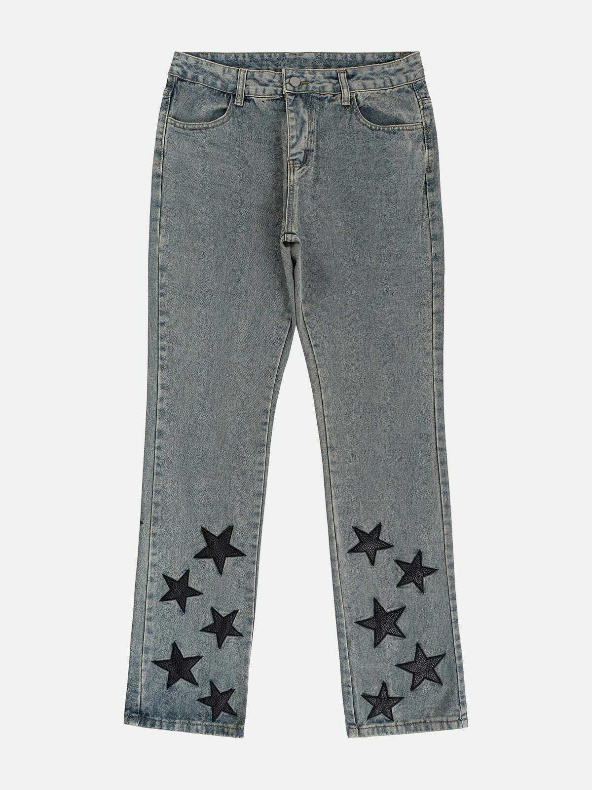 Y2K Star Patchwork Jeans - Retro 90s Grunge Outfit for Summer Parties & Festivals