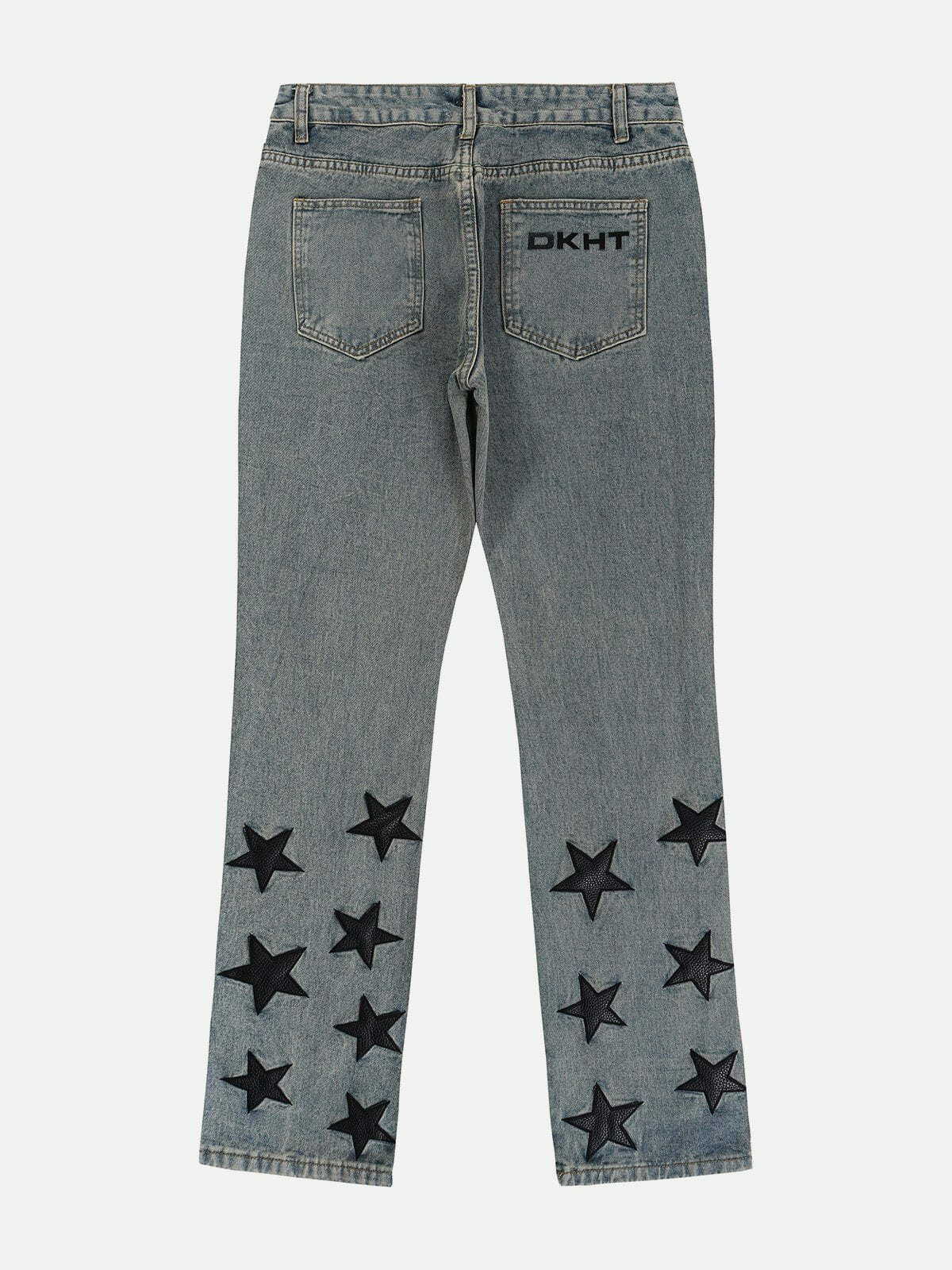 Y2K Star Patchwork Jeans - Retro 90s Grunge Outfit for Summer Parties & Festivals