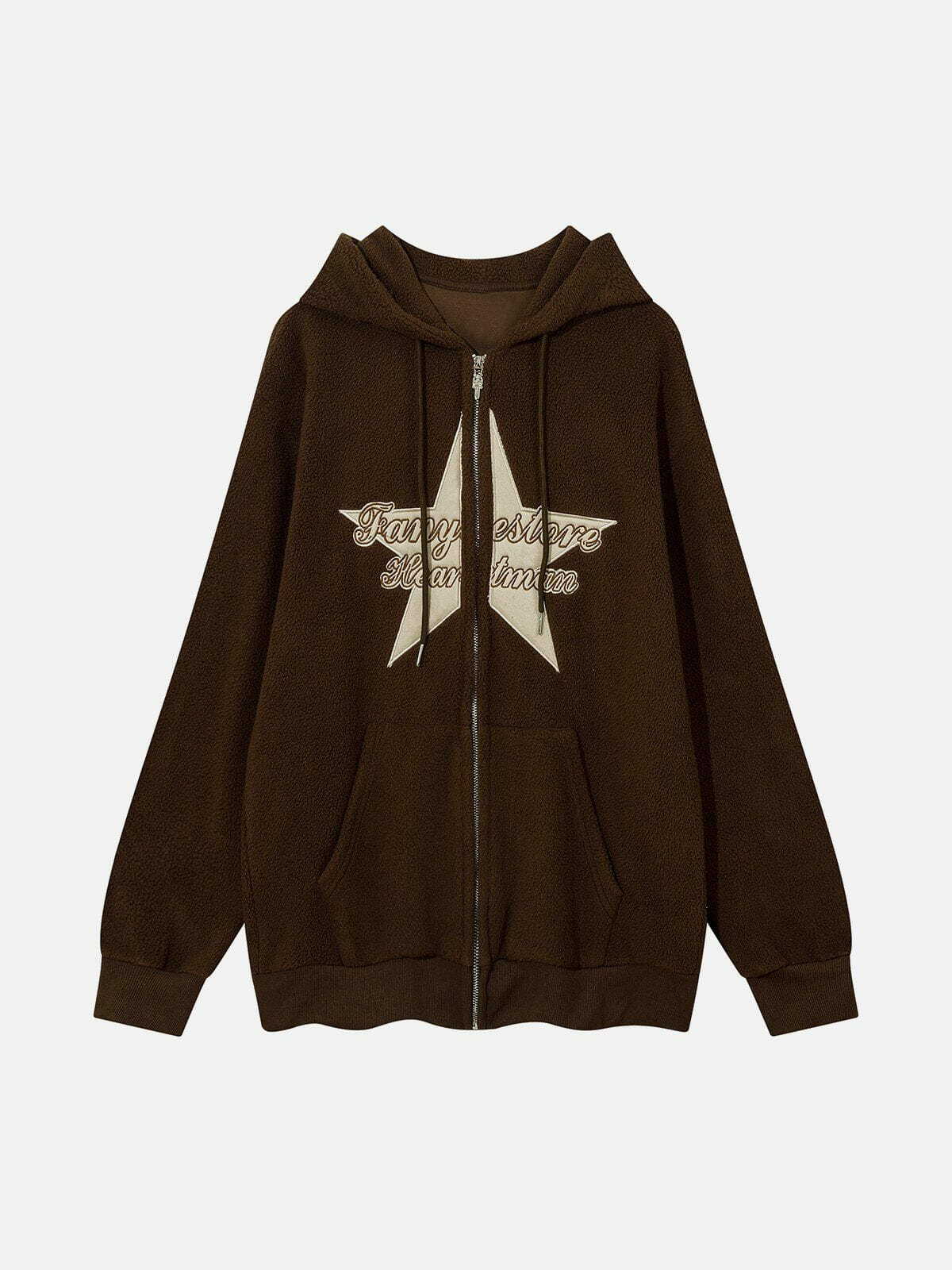 Y2K Star Pattern Embroidered Hoodie - Retro 90s Grunge Summer Outfit for Women