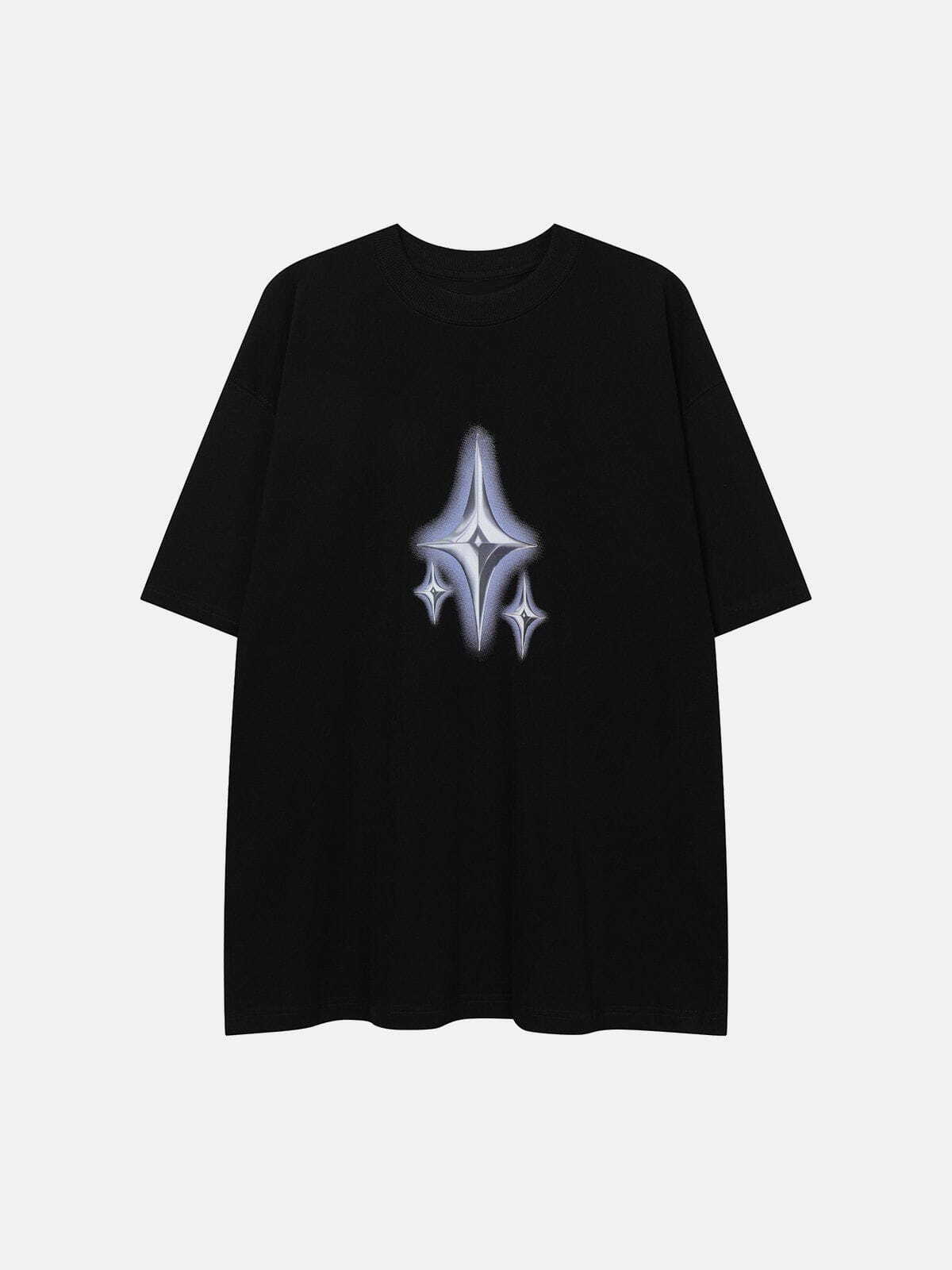 Y2K Star Print Cotton Tee - Retro 90s Grunge Top for Summer Outfits & Party Looks