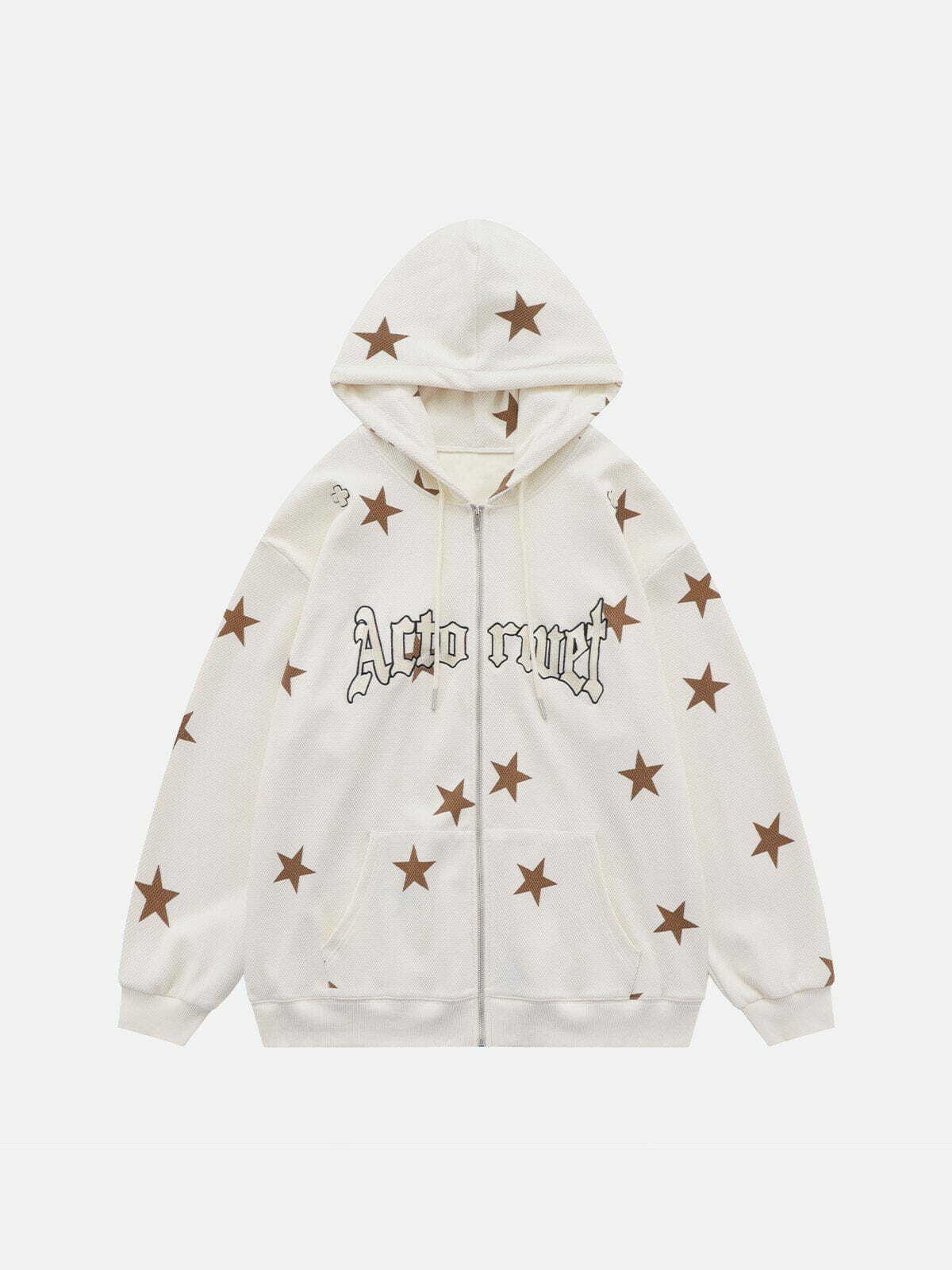 Y2K Star Print Hoodie: Retro 90s Grunge Outfit for Summer Parties & Club Nights