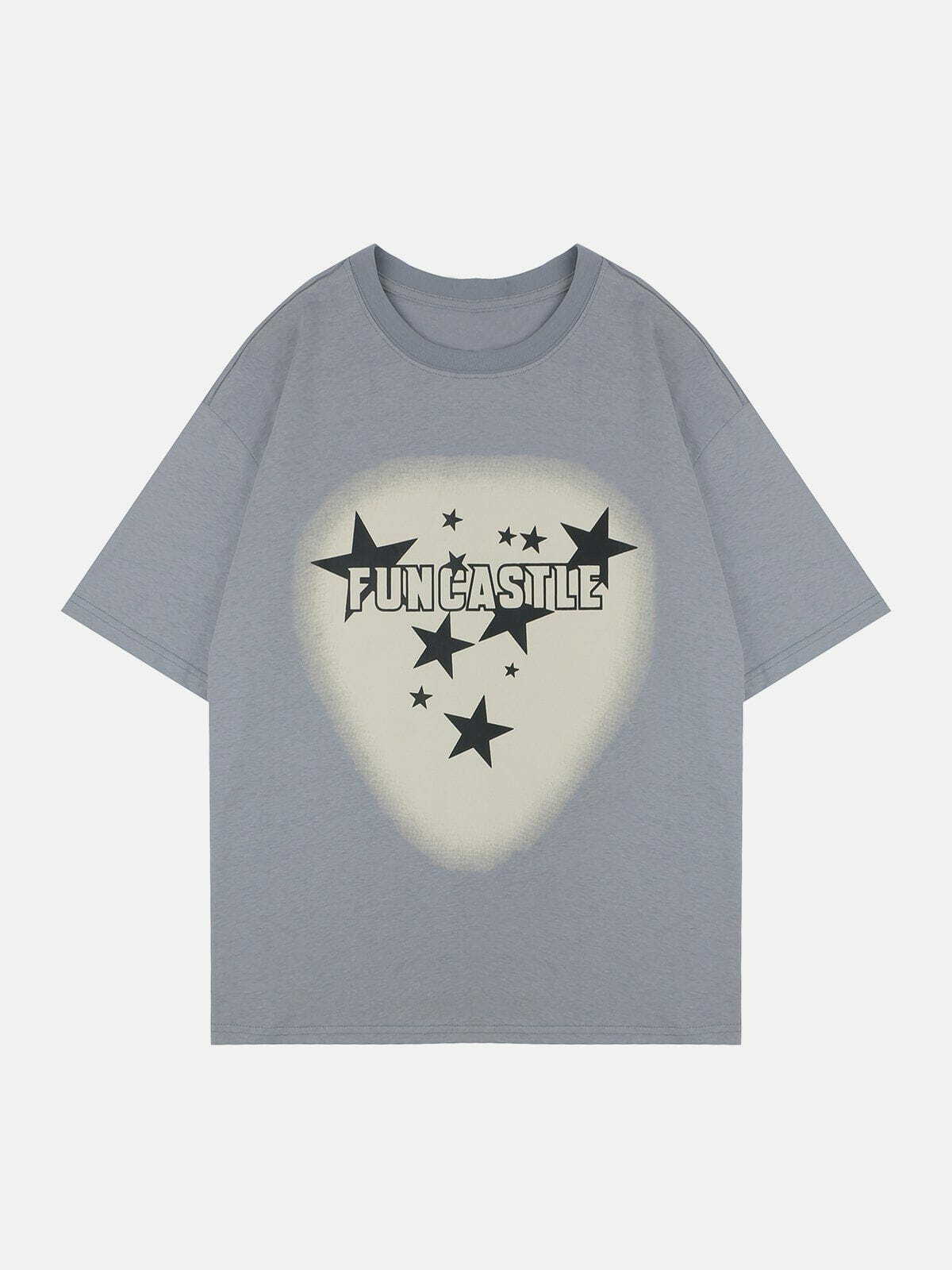 Y2K Star Print Tee - Retro 90s Grunge Top for Summer Outfits & Party Looks