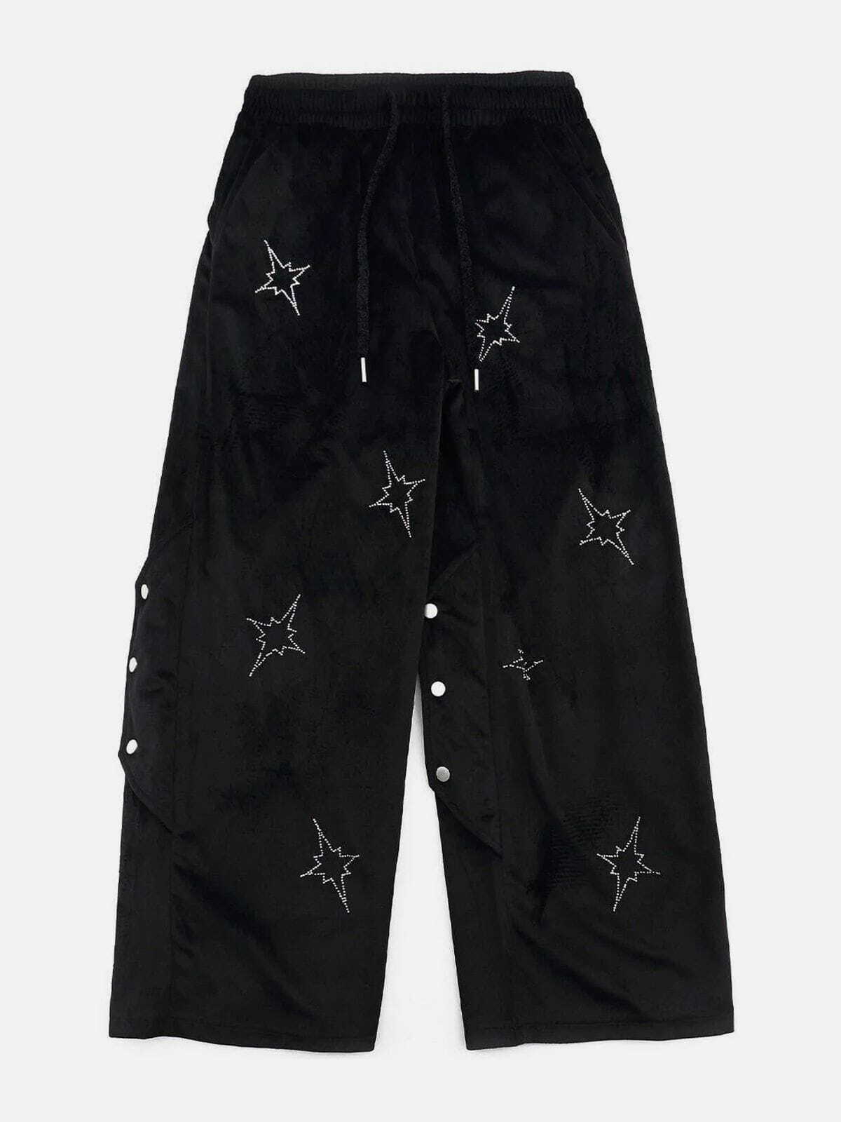 Y2K Star Sticker Diamond Pants - Retro Grunge Summer Outfit for 90s Party Vibes