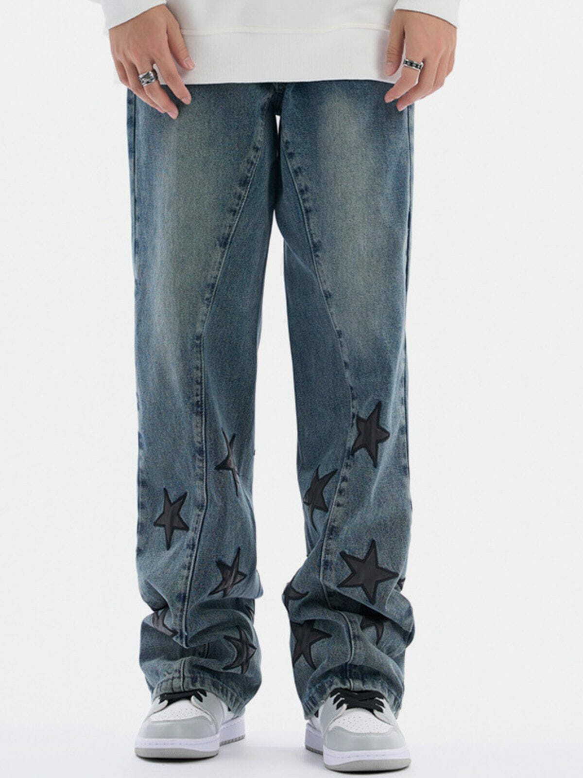 Y2K Star Sticker Jeans - Retro 90s Grunge Outfit for Summer Parties & Clubbing