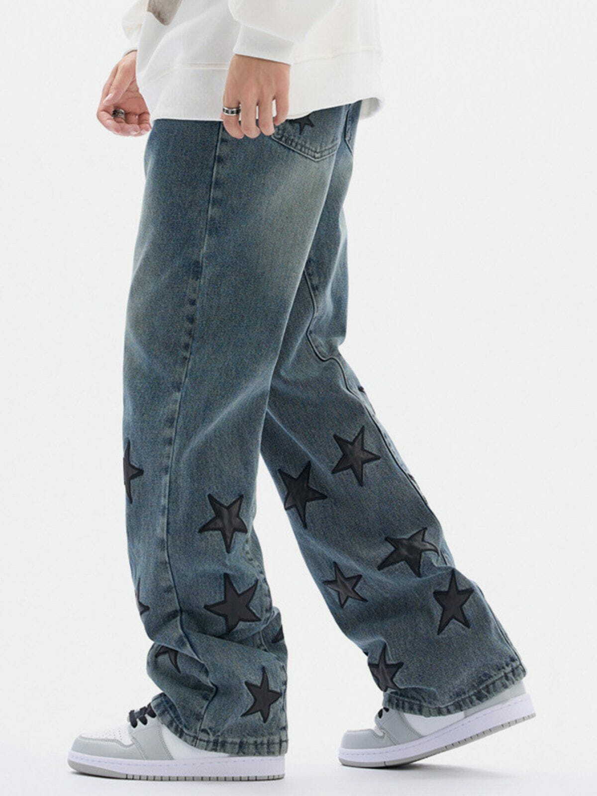 Y2K Star Sticker Jeans - Retro 90s Grunge Outfit for Summer Parties & Clubbing