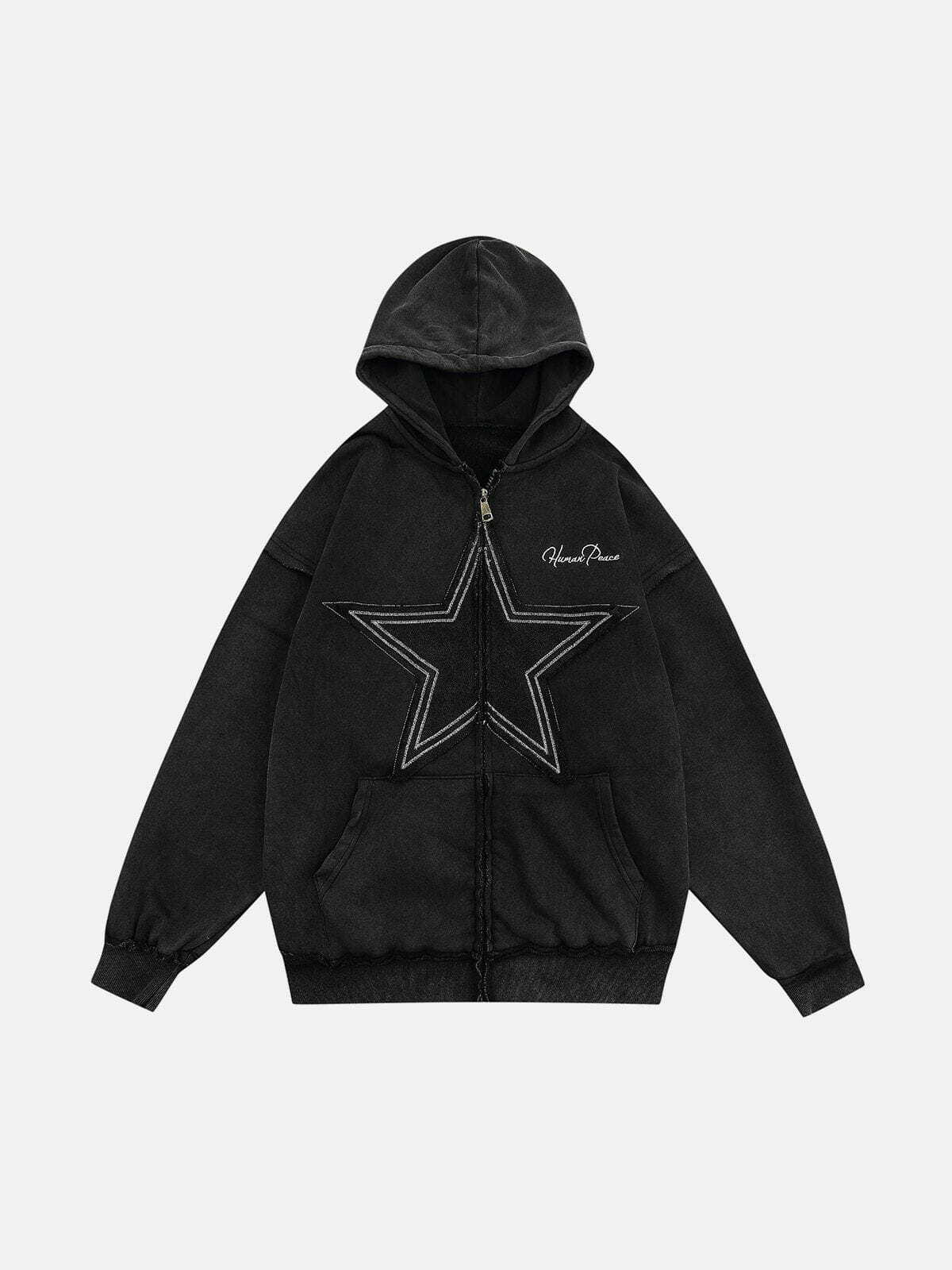 Y2K Star Washed Zip-Up Hoodie - Retro 90s Grunge Summer Outfit for Y2K Vibes