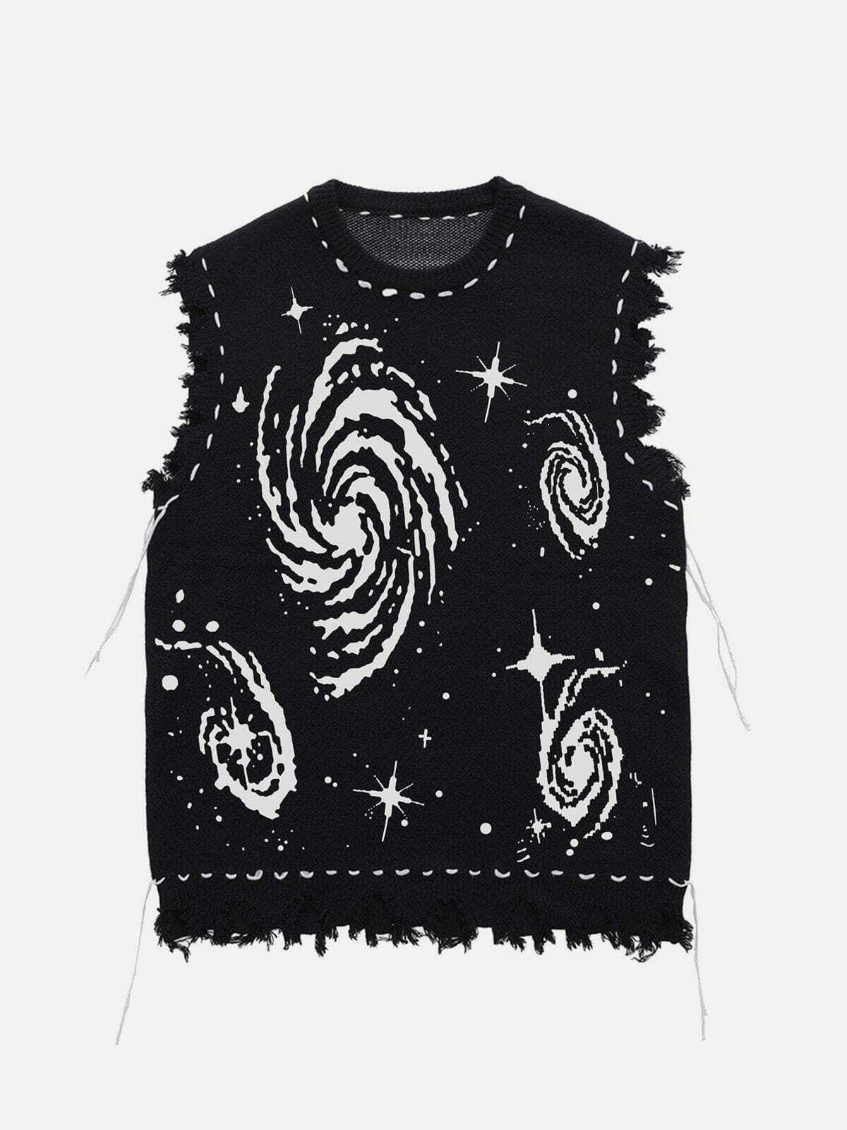 Y2K Starry Night Swirl Graphic Sweater Vest - Retro 90s Grunge Summer Outfit Essential