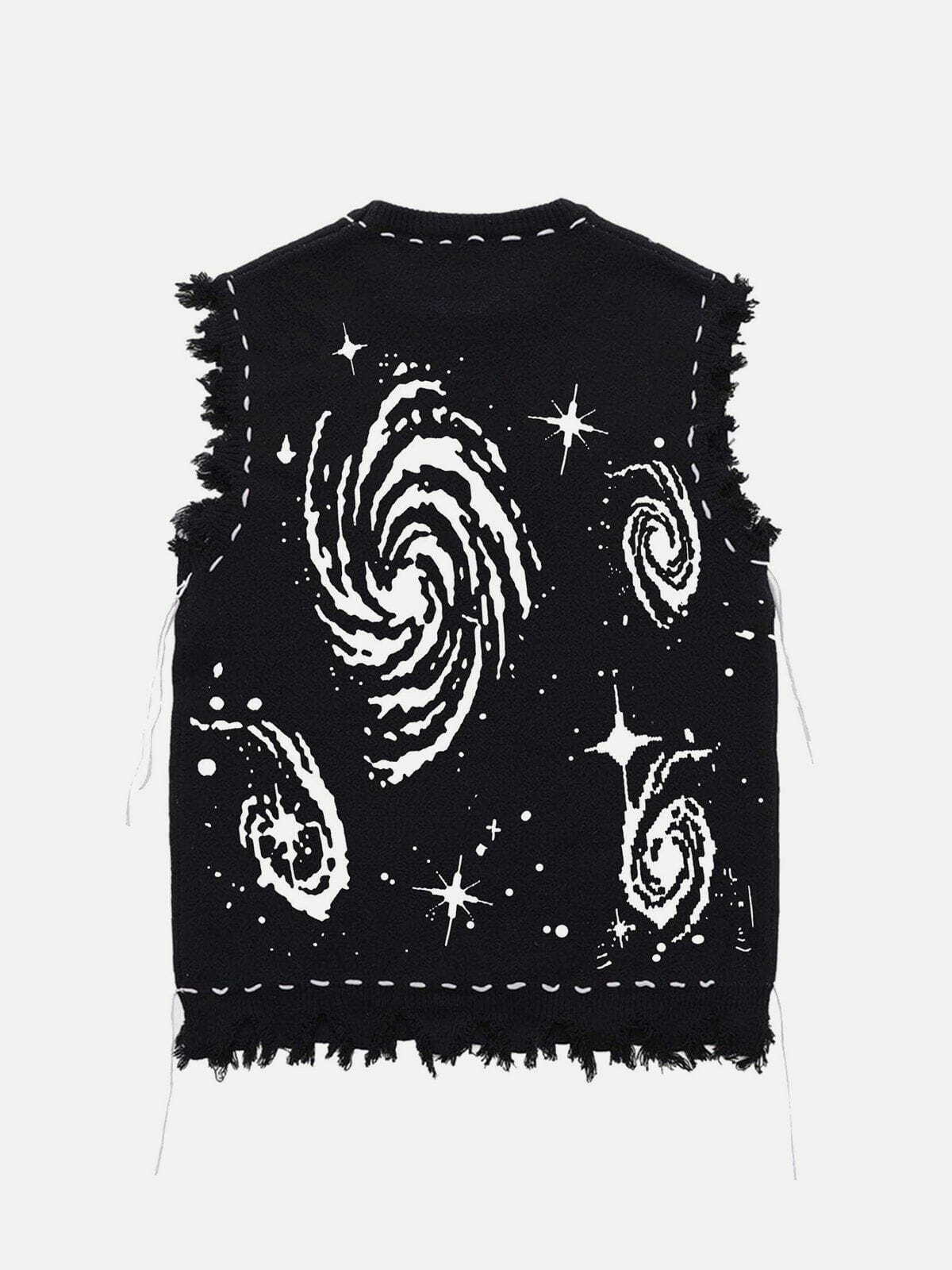 Y2K Starry Night Swirl Graphic Sweater Vest - Retro 90s Grunge Summer Outfit Essential