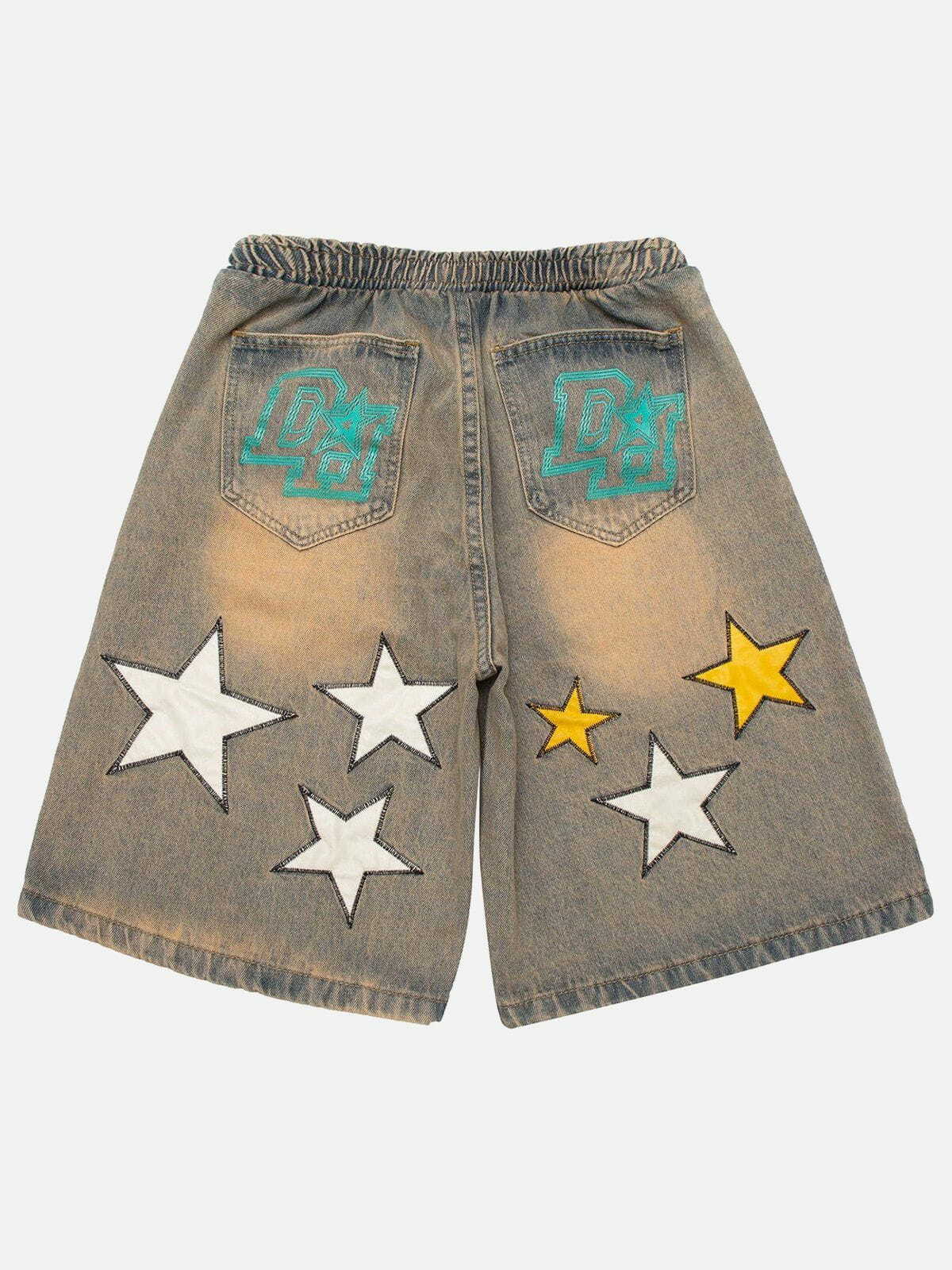 Y2K Stars and Letter Shorts - Retro 90s Grunge Outfit for Summer Parties & Beach Vibes