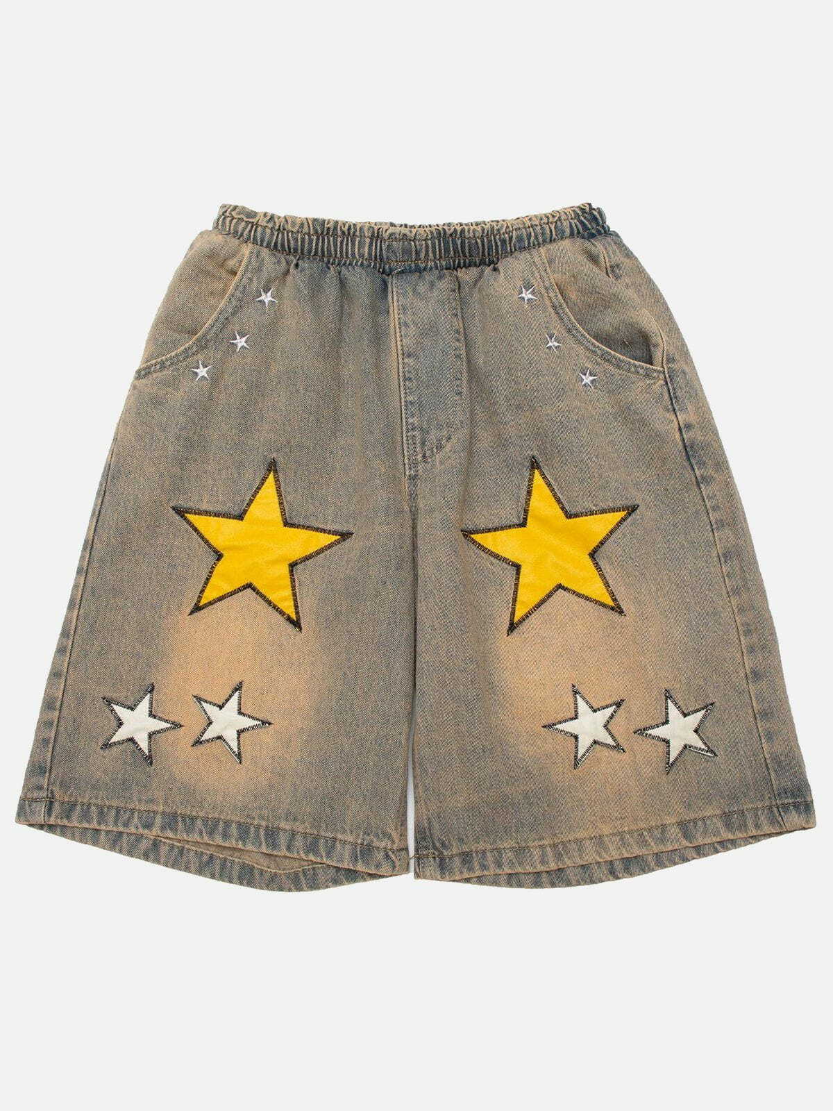 Y2K Stars and Letter Shorts - Retro 90s Grunge Outfit for Summer Parties & Beach Vibes