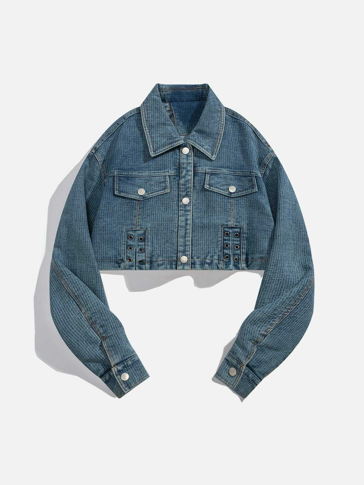 Y2K Strappy Patchwork Denim Jacket - Retro 90s Grunge Style for Summer Outfits