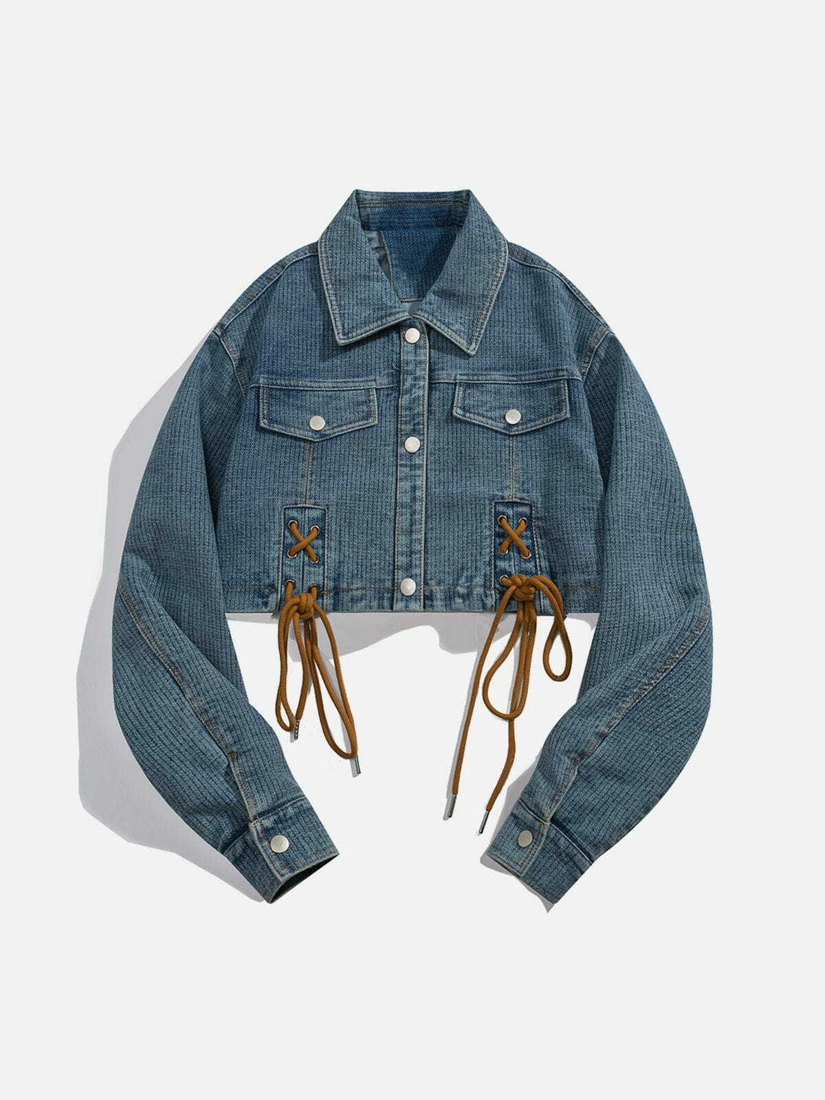 Y2K Strappy Patchwork Denim Jacket - Retro 90s Grunge Style for Summer Outfits