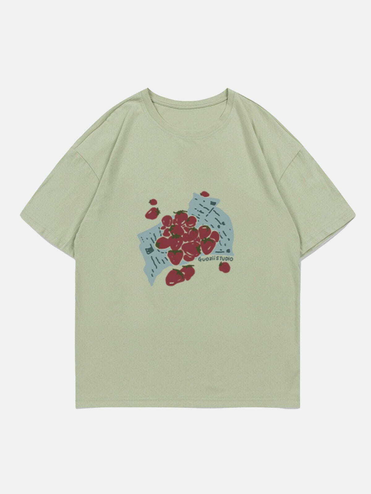 Y2K Strawberries Print Baby Tee - Retro 90s Grunge Summer Outfit for Y2K Vibes