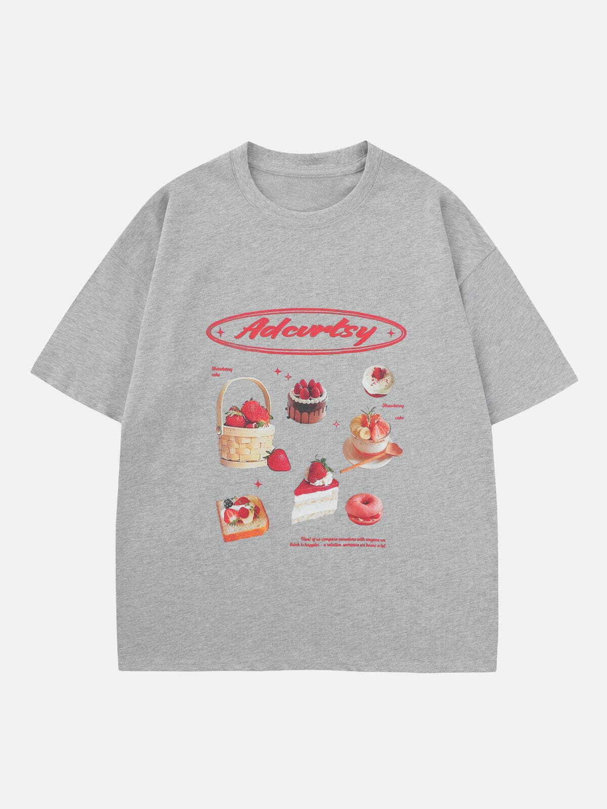 Y2K Strawberry Cake Print Baby Tee - Retro 90s Grunge Summer Outfit for Y2K Vibes