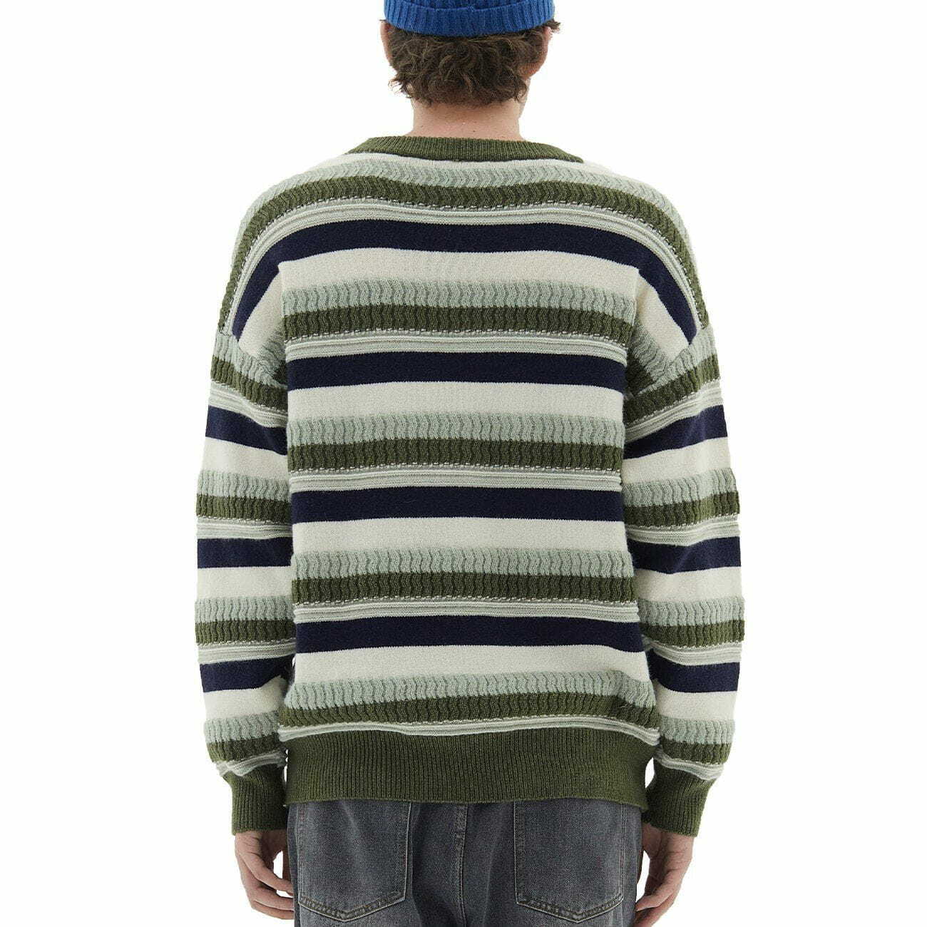 Y2K Stripe Pattern Knit Sweater - Retro 90s Grunge Outfit for Summer Parties & Casual Wear