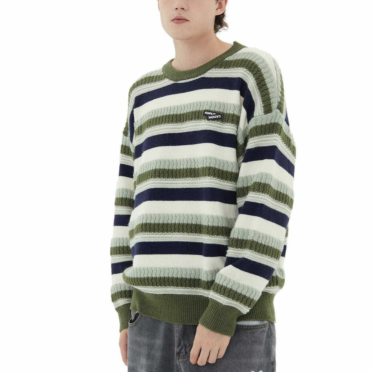 Y2K Stripe Pattern Knit Sweater - Retro 90s Grunge Outfit for Summer Parties & Casual Wear