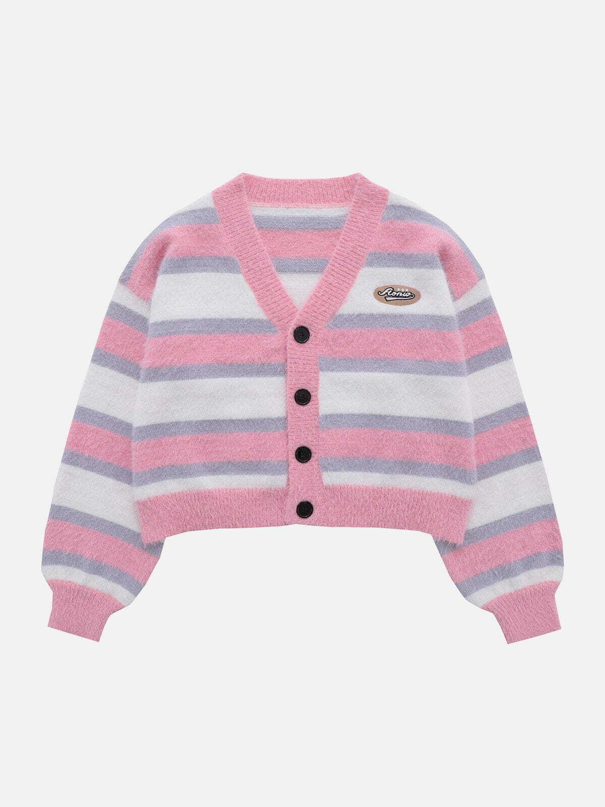 Y2K Striped Clashing Colors Cardigan - Retro 90s Grunge Summer Outfit Essential