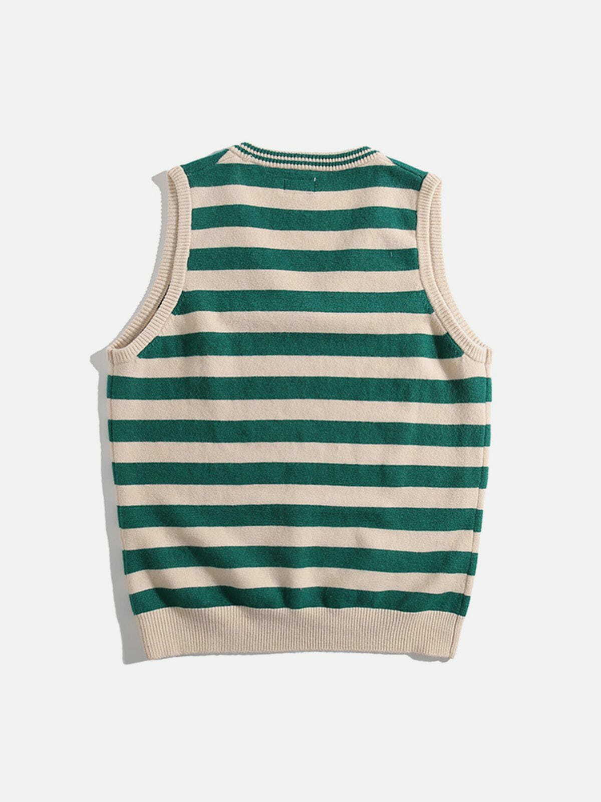 Y2K Striped Color Block Sweater Vest - Retro 90s Grunge Top for Summer Outfits & Parties