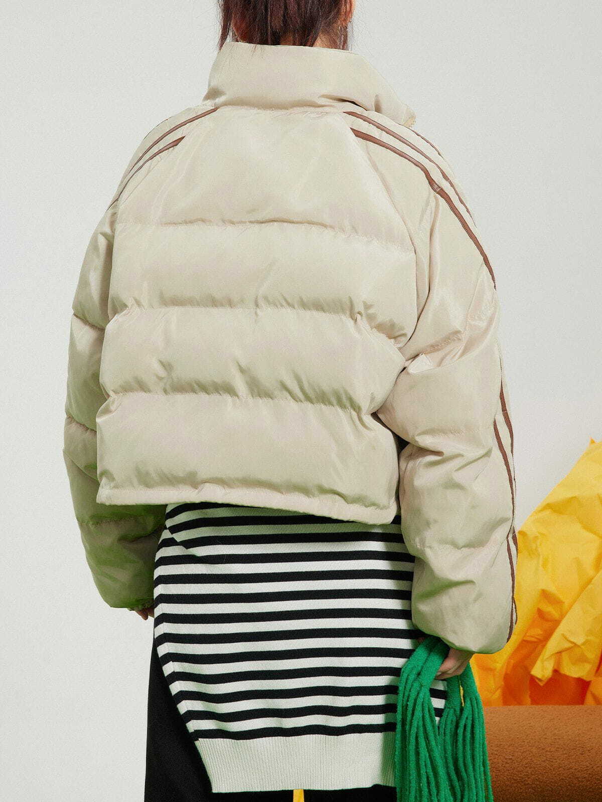 Y2K Striped Cropped Winter Coat - Retro 90s Grunge Style for Y2K Summer Outfits