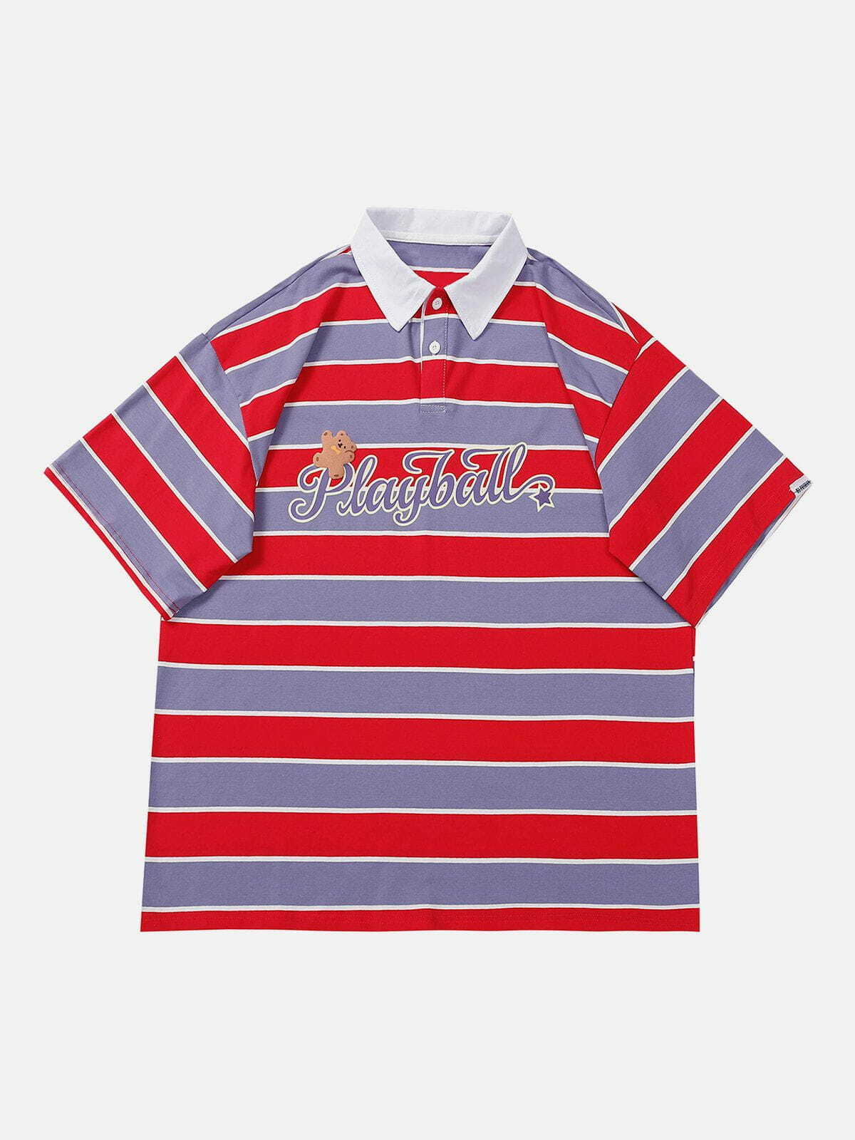 Y2K Striped Foam Printed Polo Tee - Retro 90s Grunge Summer Outfit for Y2K Vibes