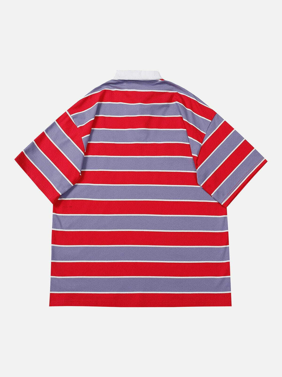 Y2K Striped Foam Printed Polo Tee - Retro 90s Grunge Summer Outfit for Y2K Vibes