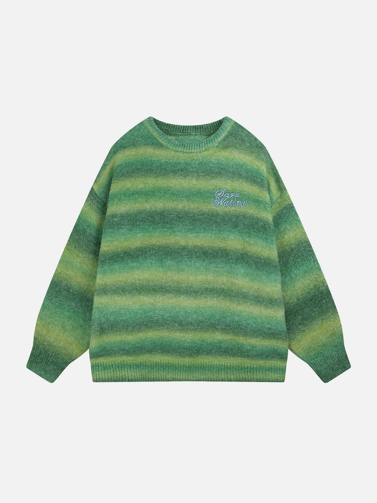 Y2K Striped Gradient Sweater - Retro 90s Grunge Top for Summer Outfits & Party Looks