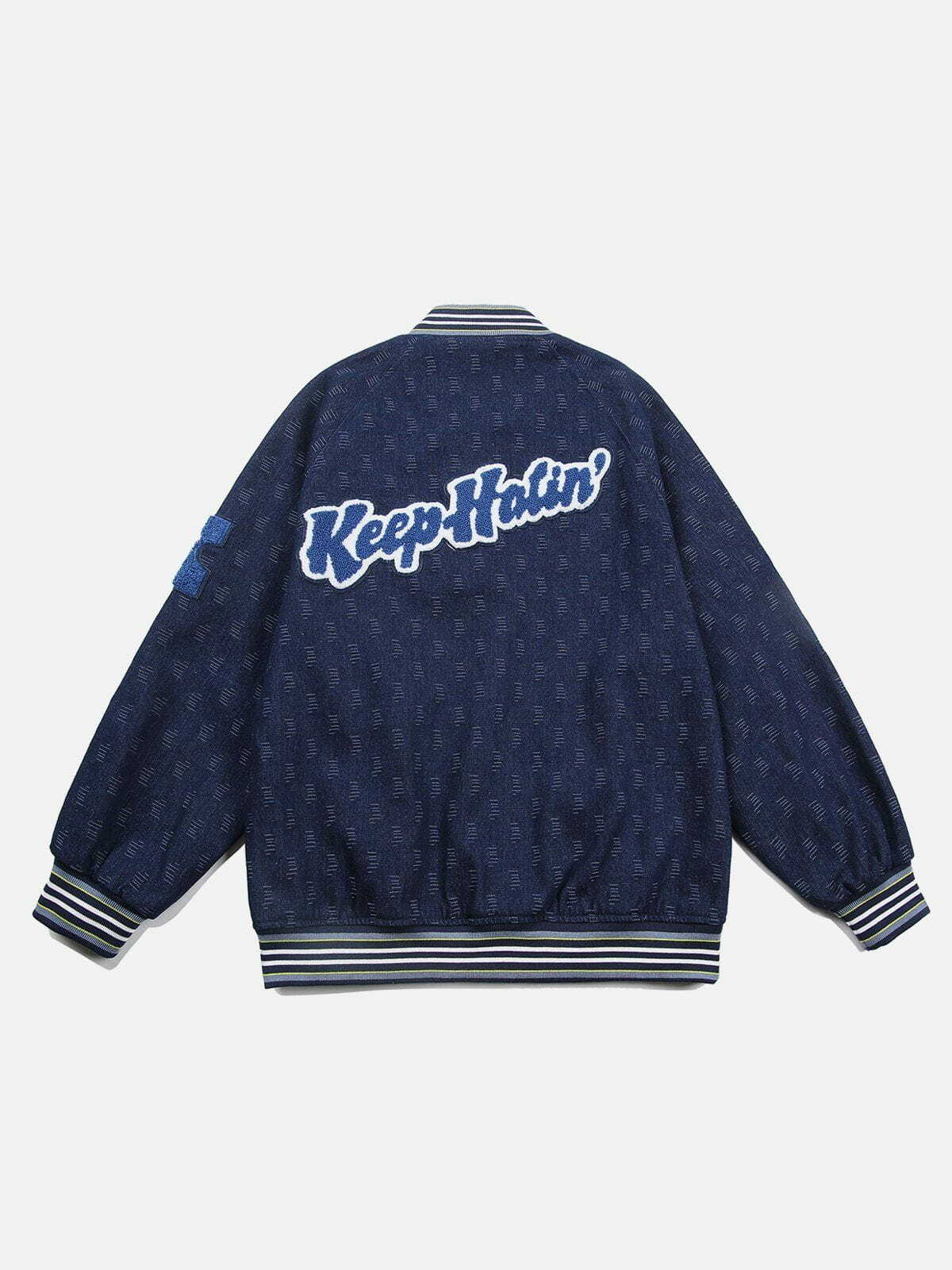 Y2K Striped Neckline Vintage Varsity Jacket - Retro 90s Grunge Summer Outfit Essential