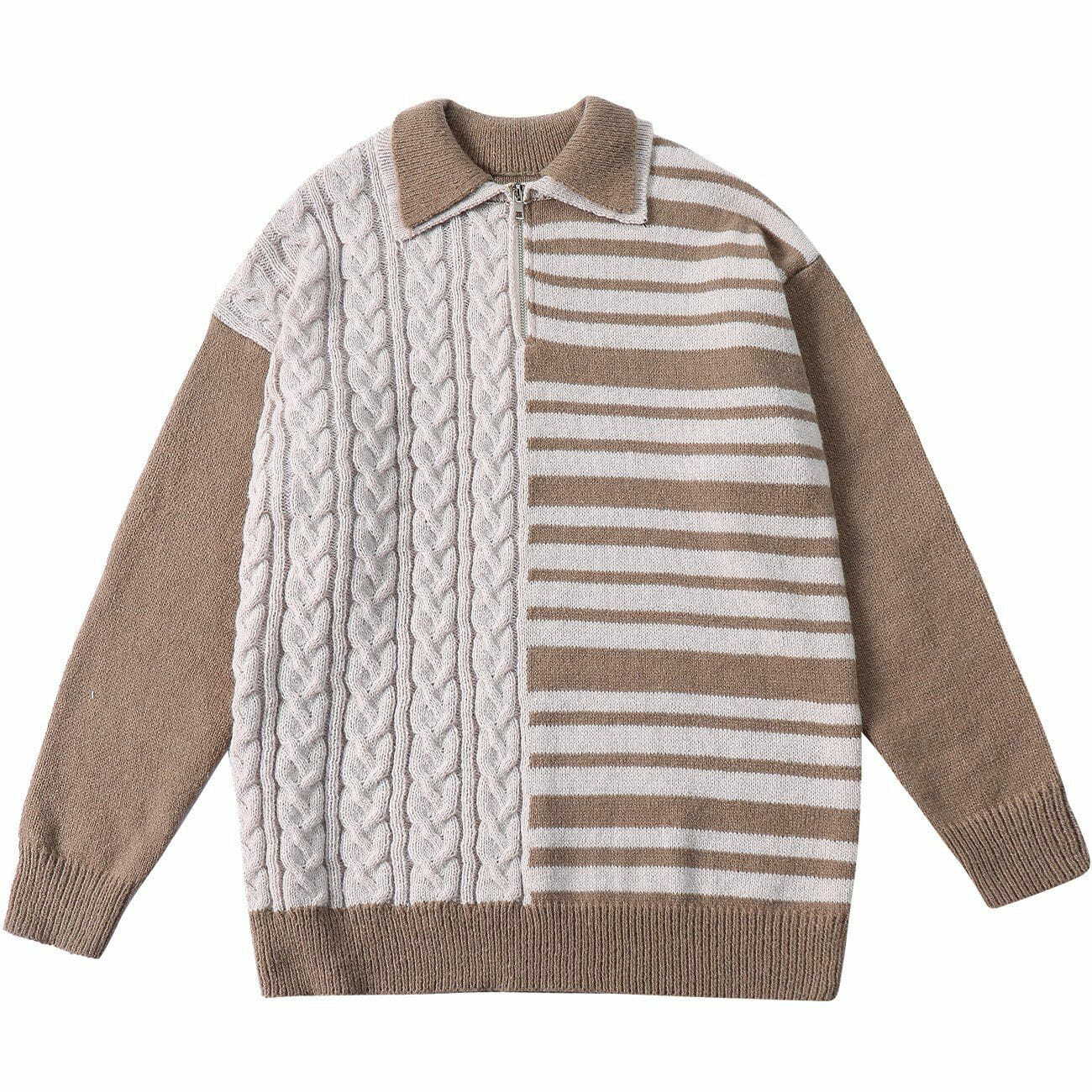 Y2K Striped Panel Knit Sweater - Retro 90s Grunge Top for Summer Party Outfits