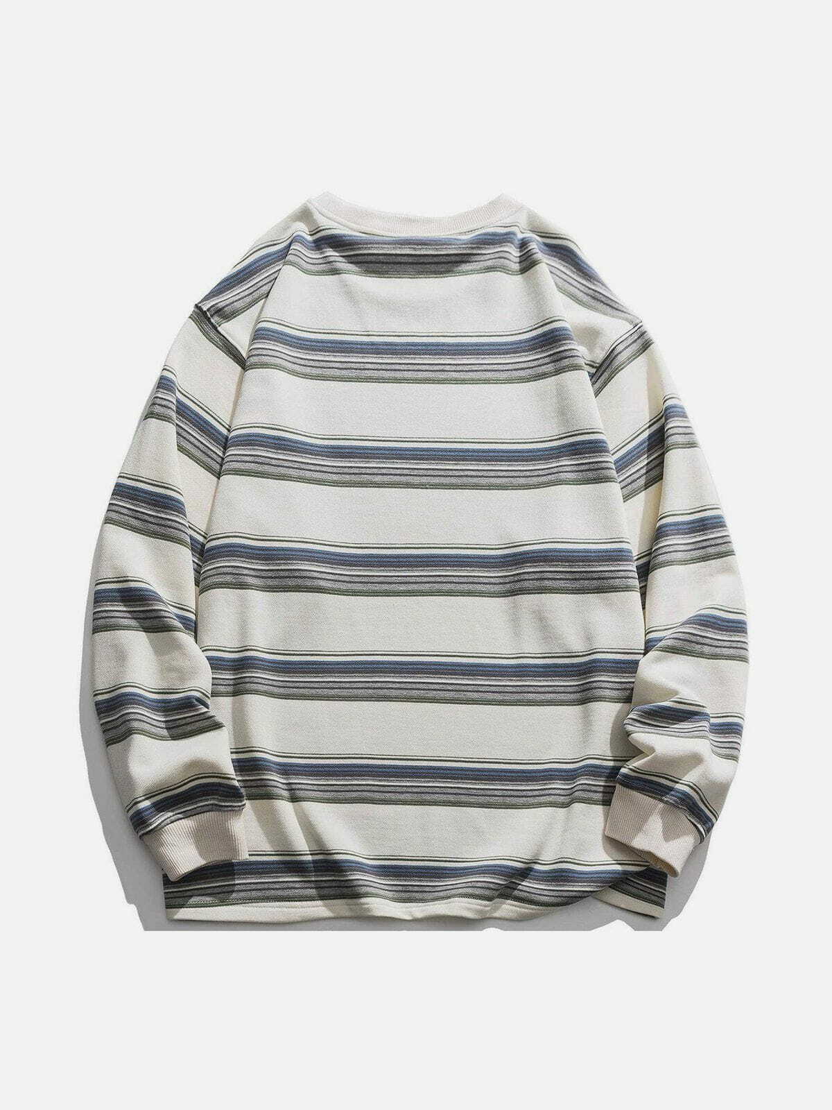 Y2K Striped Panel Sweatshirt - Retro 90s Grunge Top for Summer Outfits & Party Looks