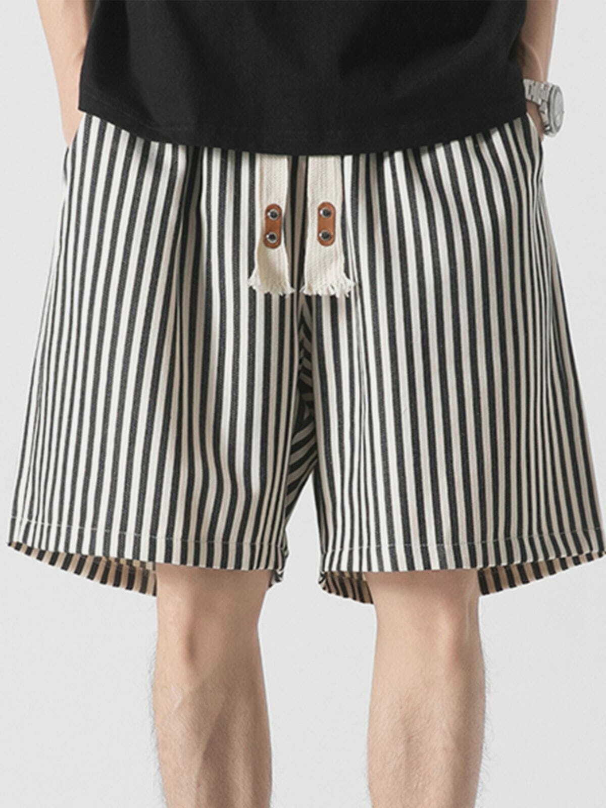 Y2K Striped Print Loose Drawstring Shorts - Retro 90s Grunge Summer Outfit for Women