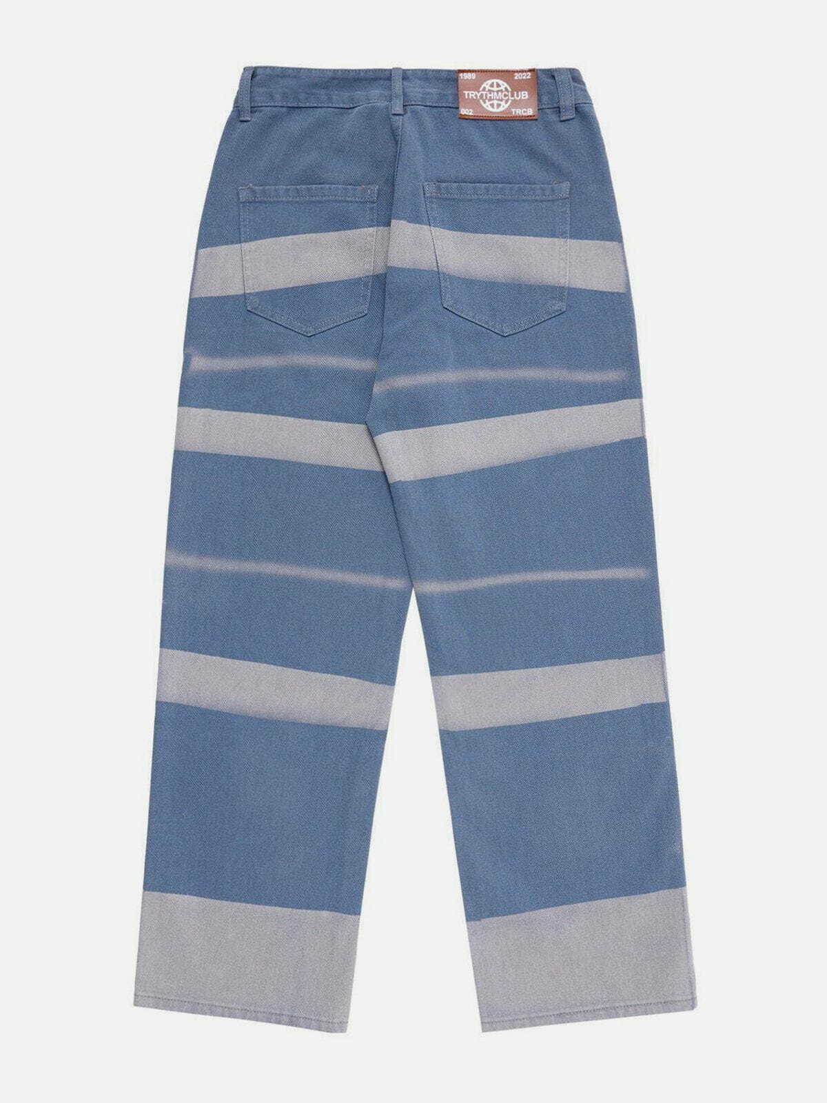 Y2K Striped Splicing Jeans - Retro 90s Grunge Outfit for Summer Parties & Clubbing