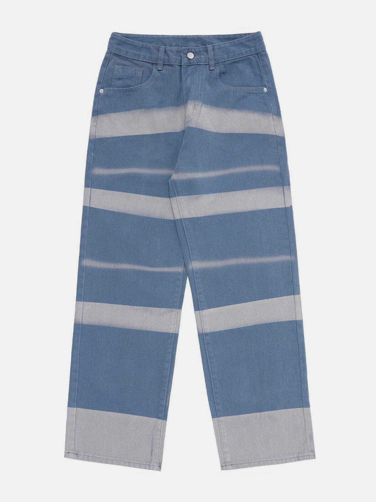 Y2K Striped Splicing Jeans - Retro 90s Grunge Outfit for Summer Parties & Clubbing