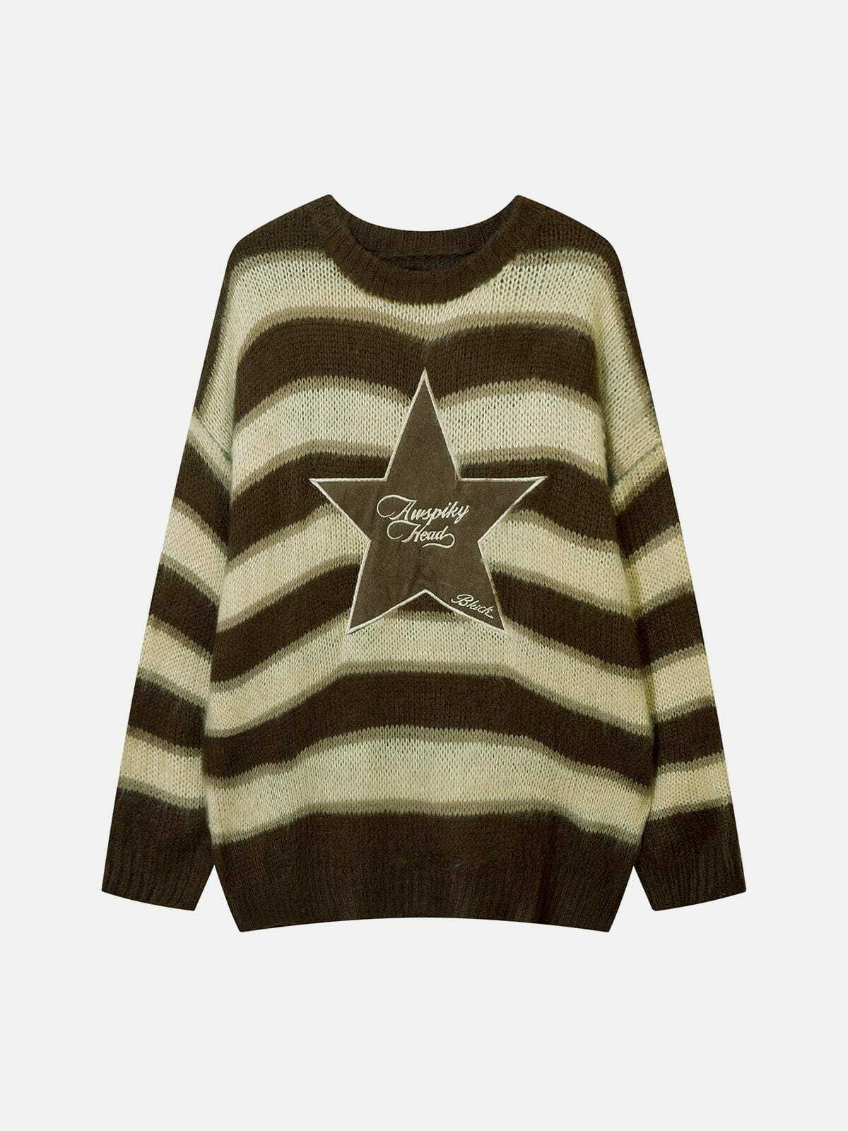 Y2K Striped Stars Graphic Sweater - Retro 90s Grunge Top for Summer Party Outfits