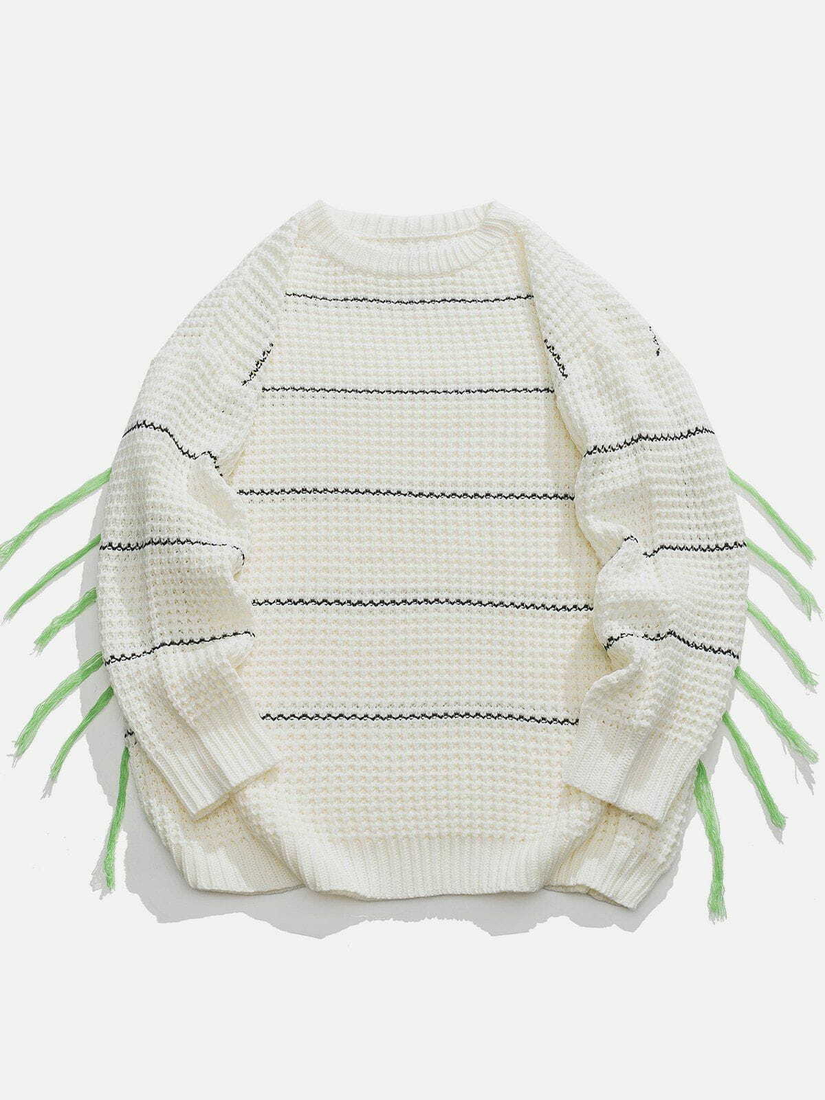 Y2K Striped Tassel Sweater - Retro 90s Grunge Top for Summer Parties & Casual Outfits