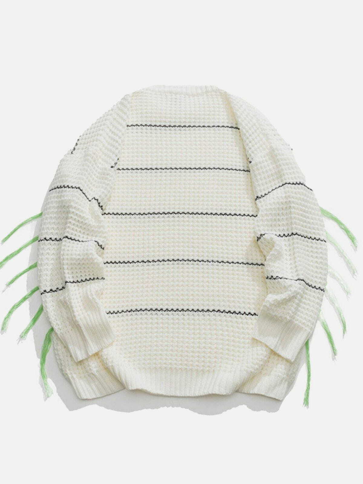 Y2K Striped Tassel Sweater - Retro 90s Grunge Top for Summer Parties & Casual Outfits