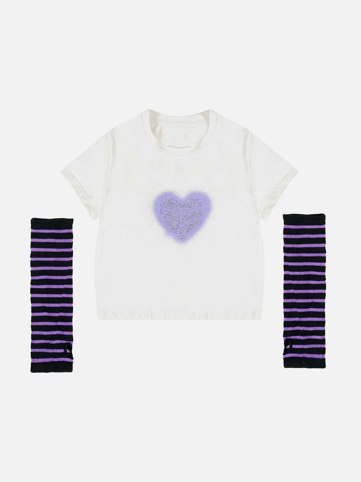 Y2K Stripes Heart Print Tee - Retro 90s Grunge Top for Summer Party Outfits