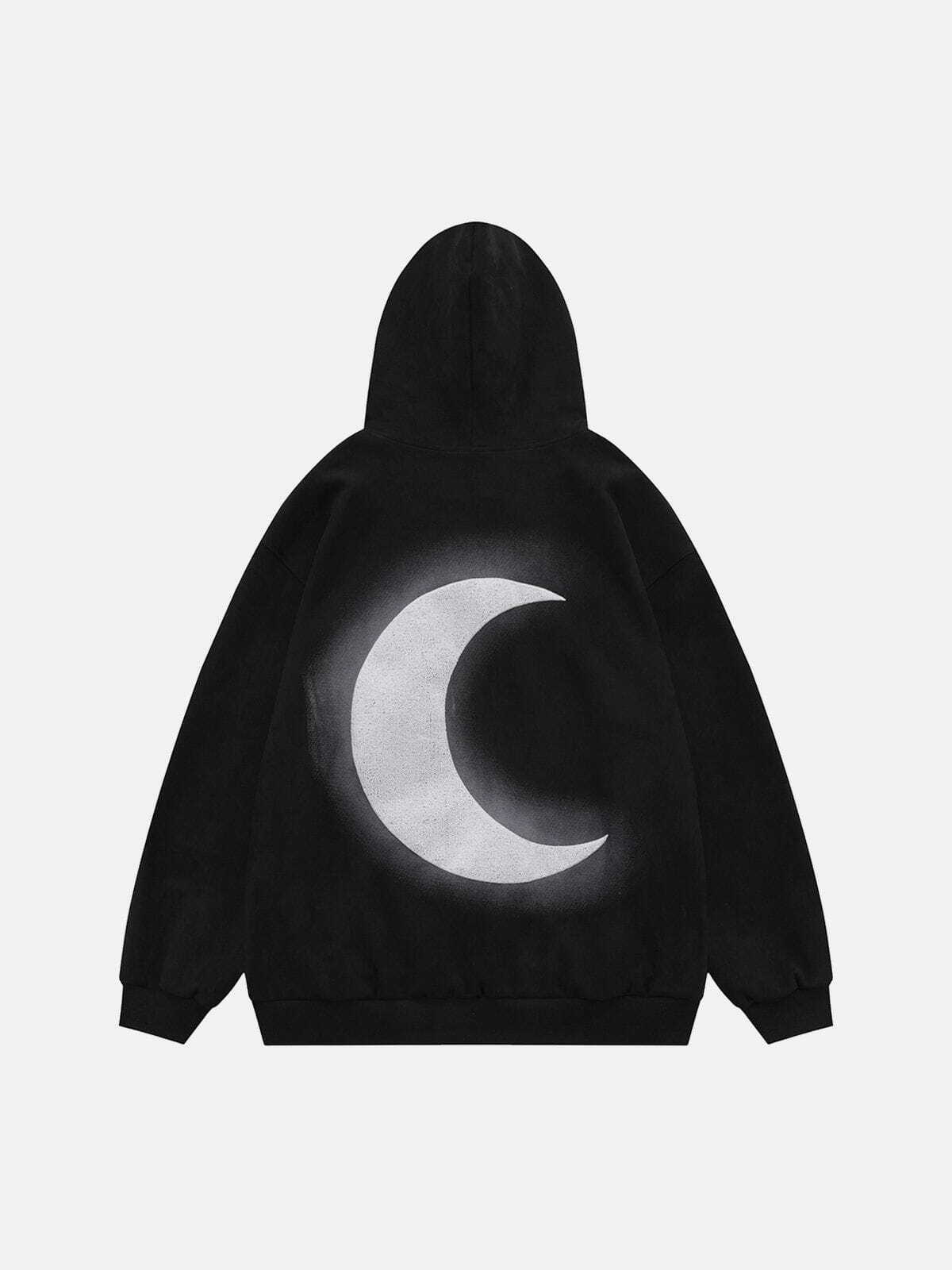 Y2K Suede Moon Print Hoodie - Retro 90s Grunge Outfit for Summer Parties & Festivals