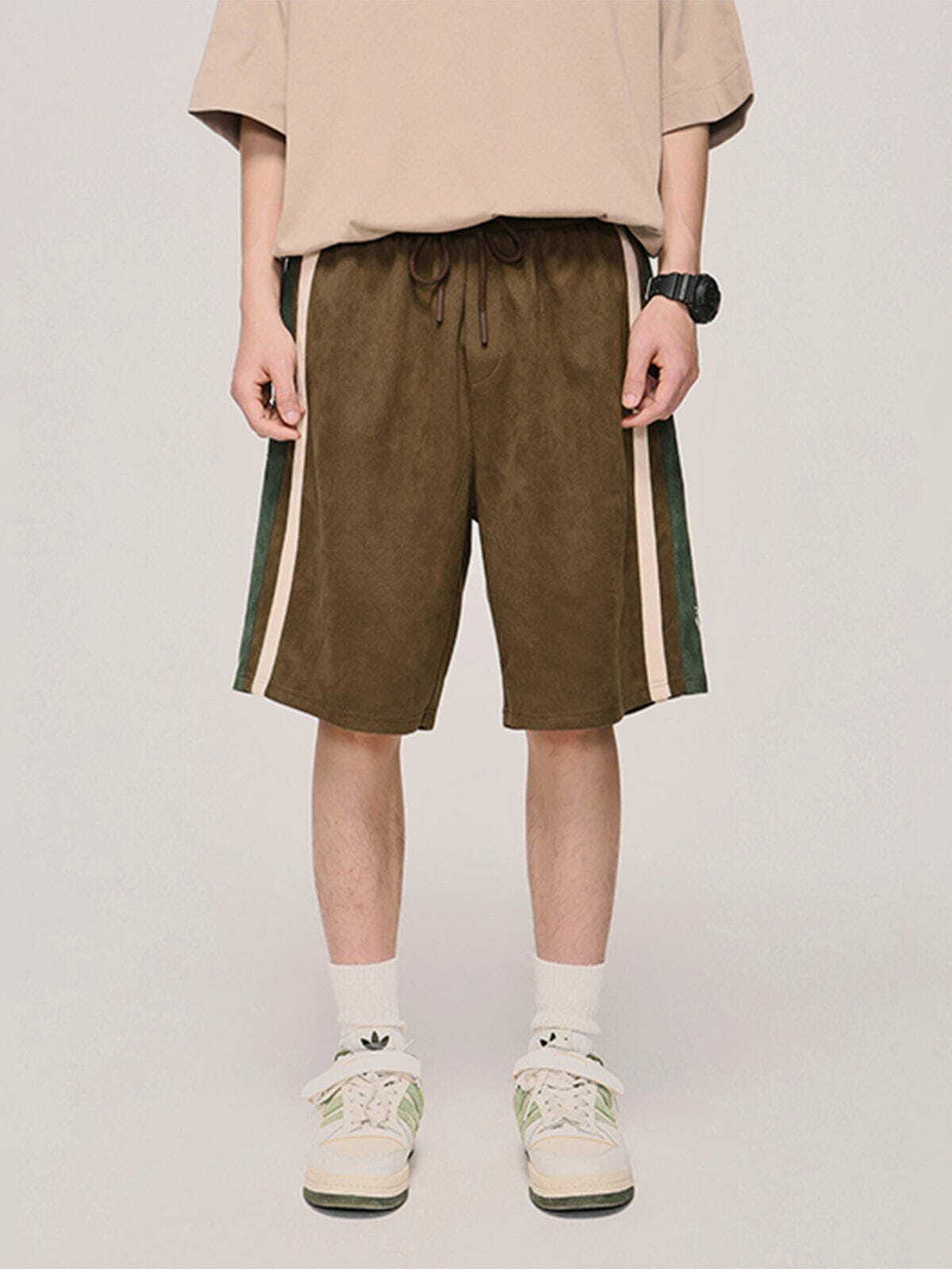 Y2K Suede Side Stripes Shorts - Retro 90s Grunge Summer Outfit for Y2K Vibes