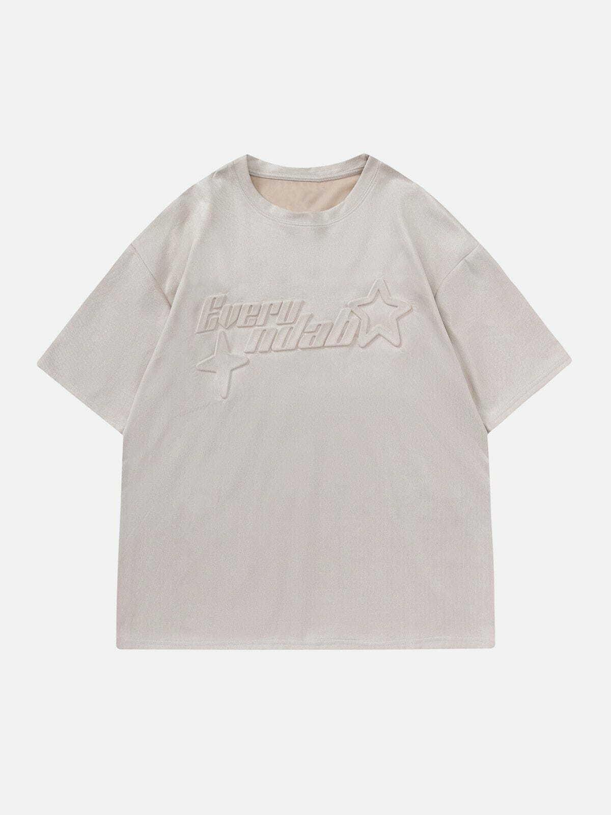 Y2K Suede Star Embossed Tee - Retro 90s Grunge Top for Summer Parties & Outfits