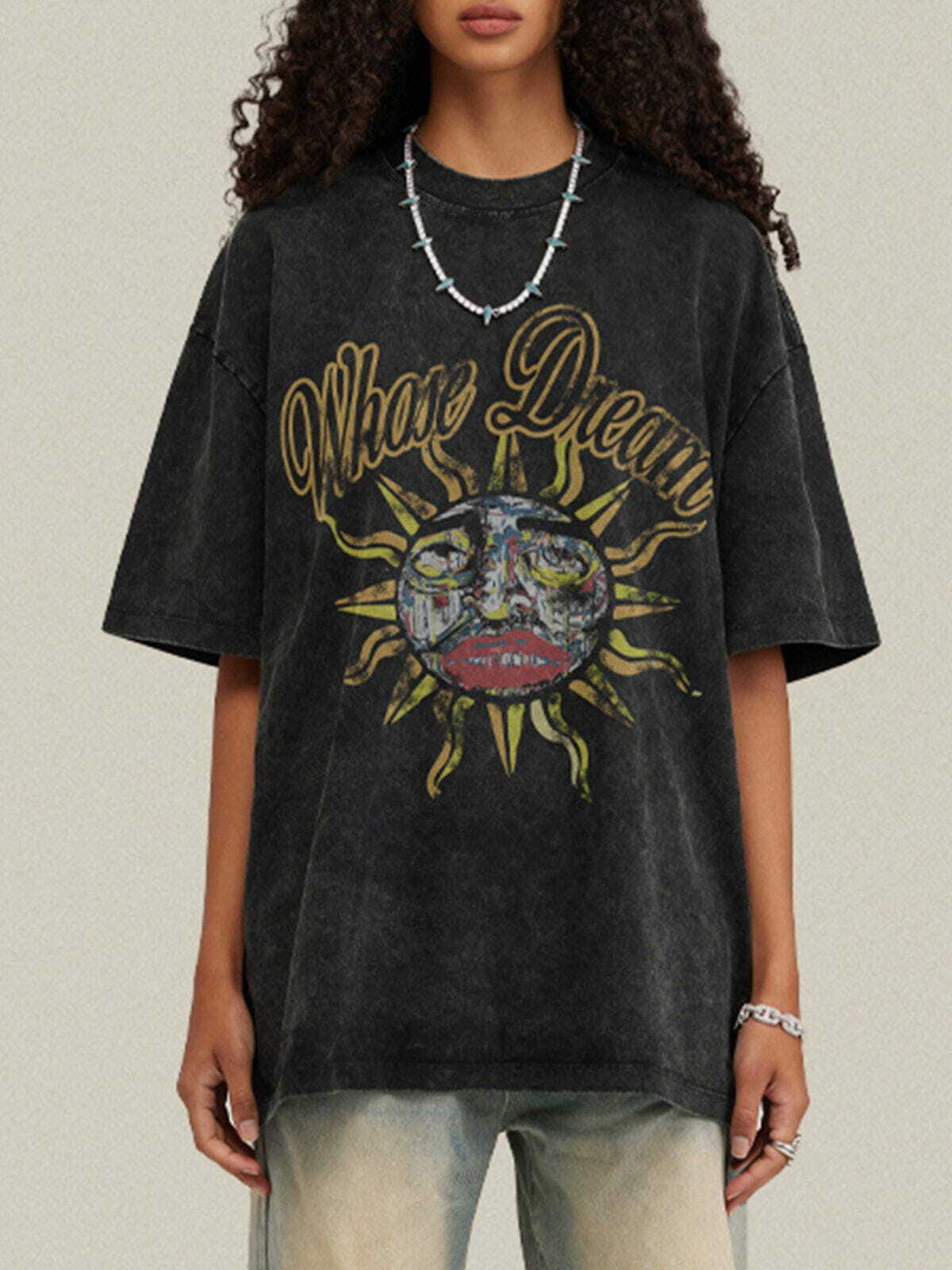 Y2K Sun Doodle Print Tee - Retro 90s Grunge Summer Outfit, Perfect for Y2K Parties & Beach