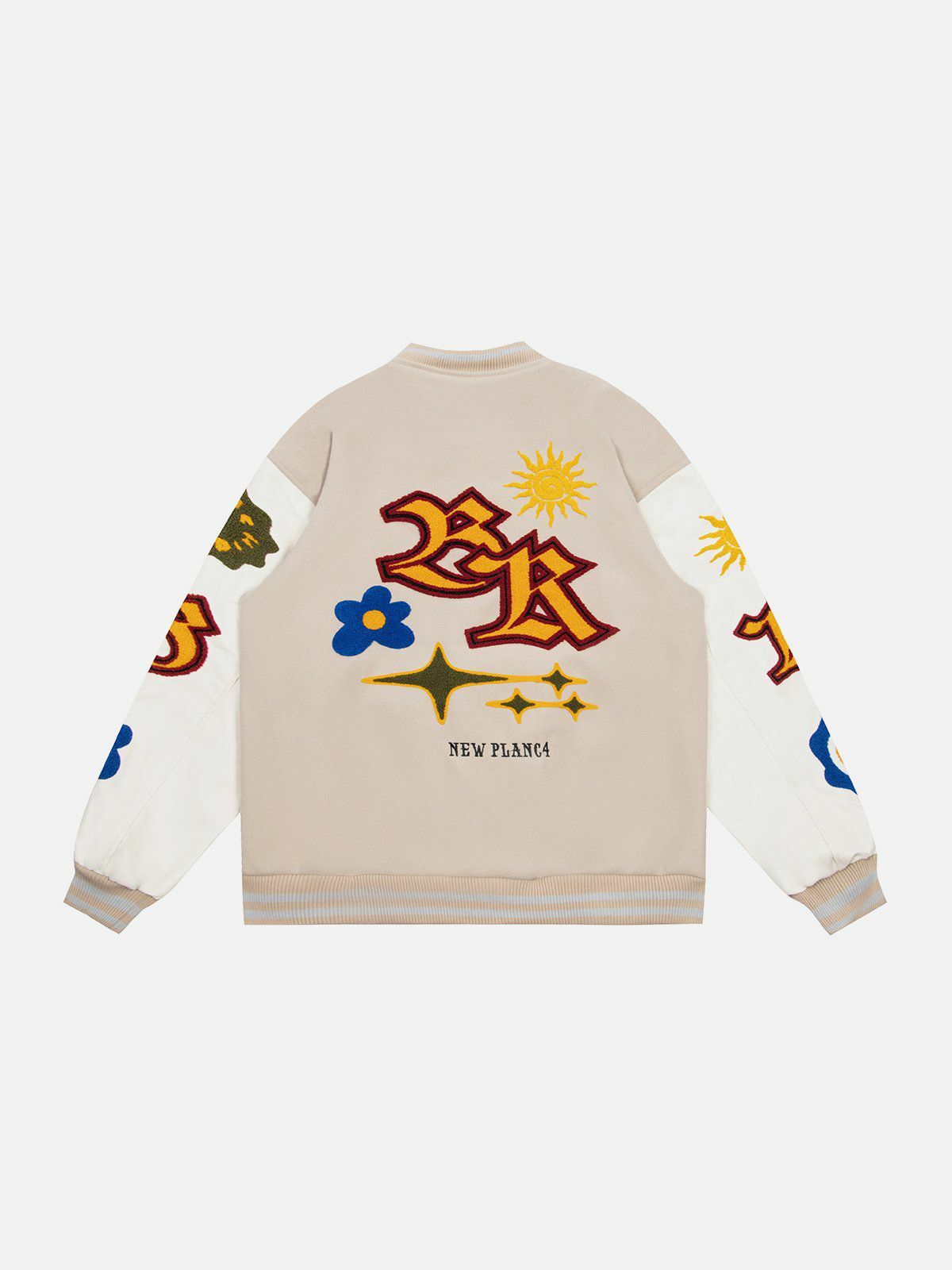 Y2K Sunflower Embroidery Varsity Jacket - Retro 90s Grunge Summer Outfit for Women