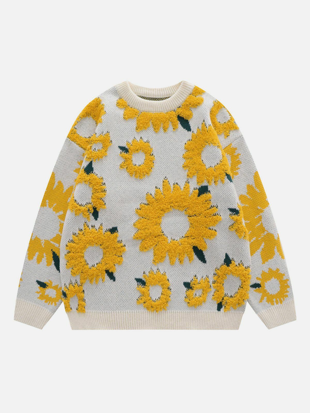 Y2K Sunflower Flocking Print Sweater - Retro 90s Grunge Outfit for Summer Parties