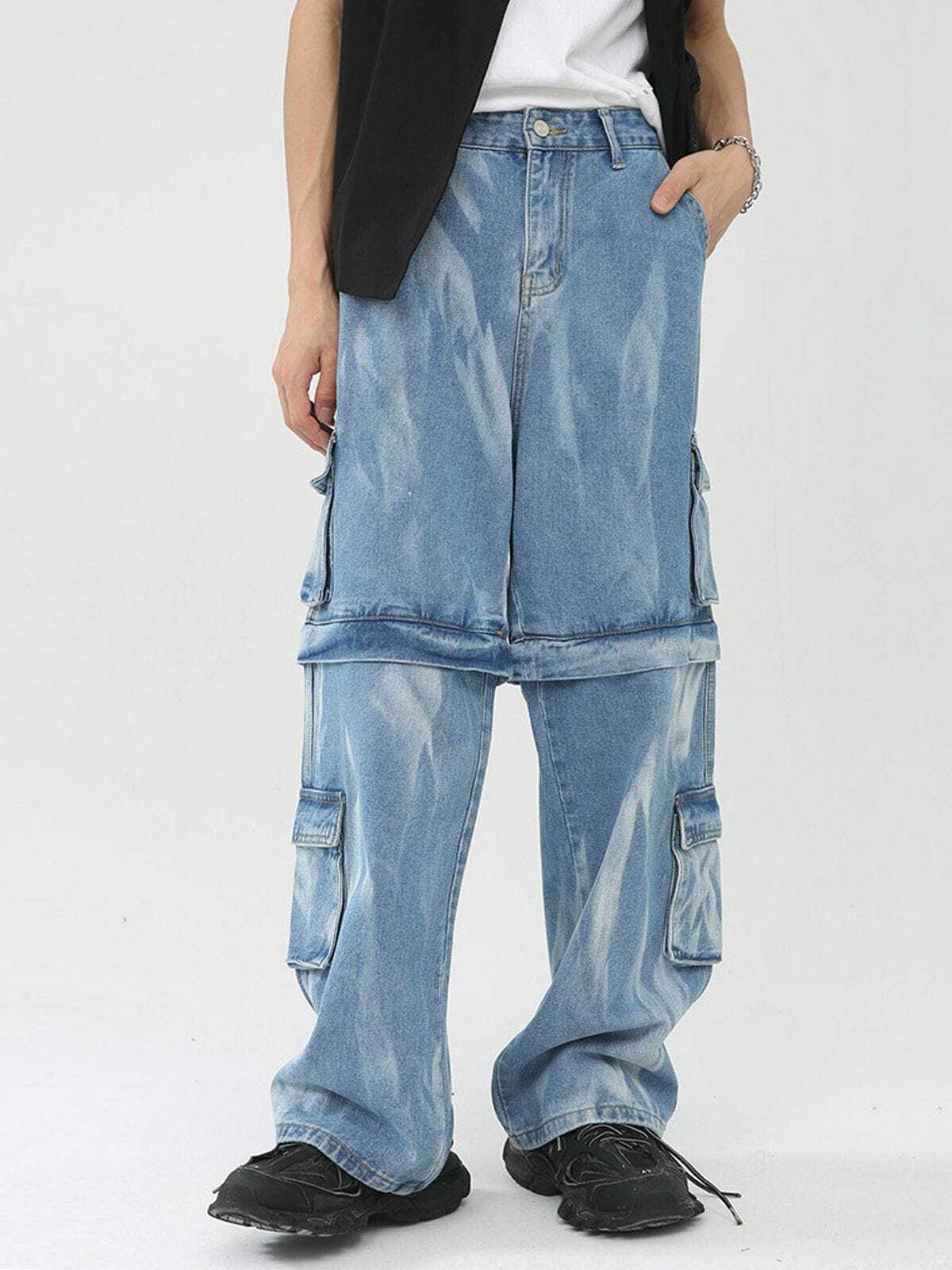 Y2K Tie Dye Detachable Jeans - Retro 90s Grunge Outfit for Summer Parties & Festivals