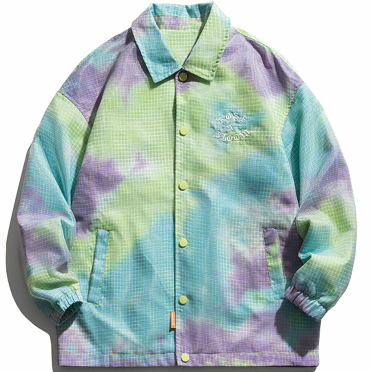 Y2K Tie Dye Gradient Check Jacket - Retro 90s Grunge Summer Outfit for Y2K Vibes