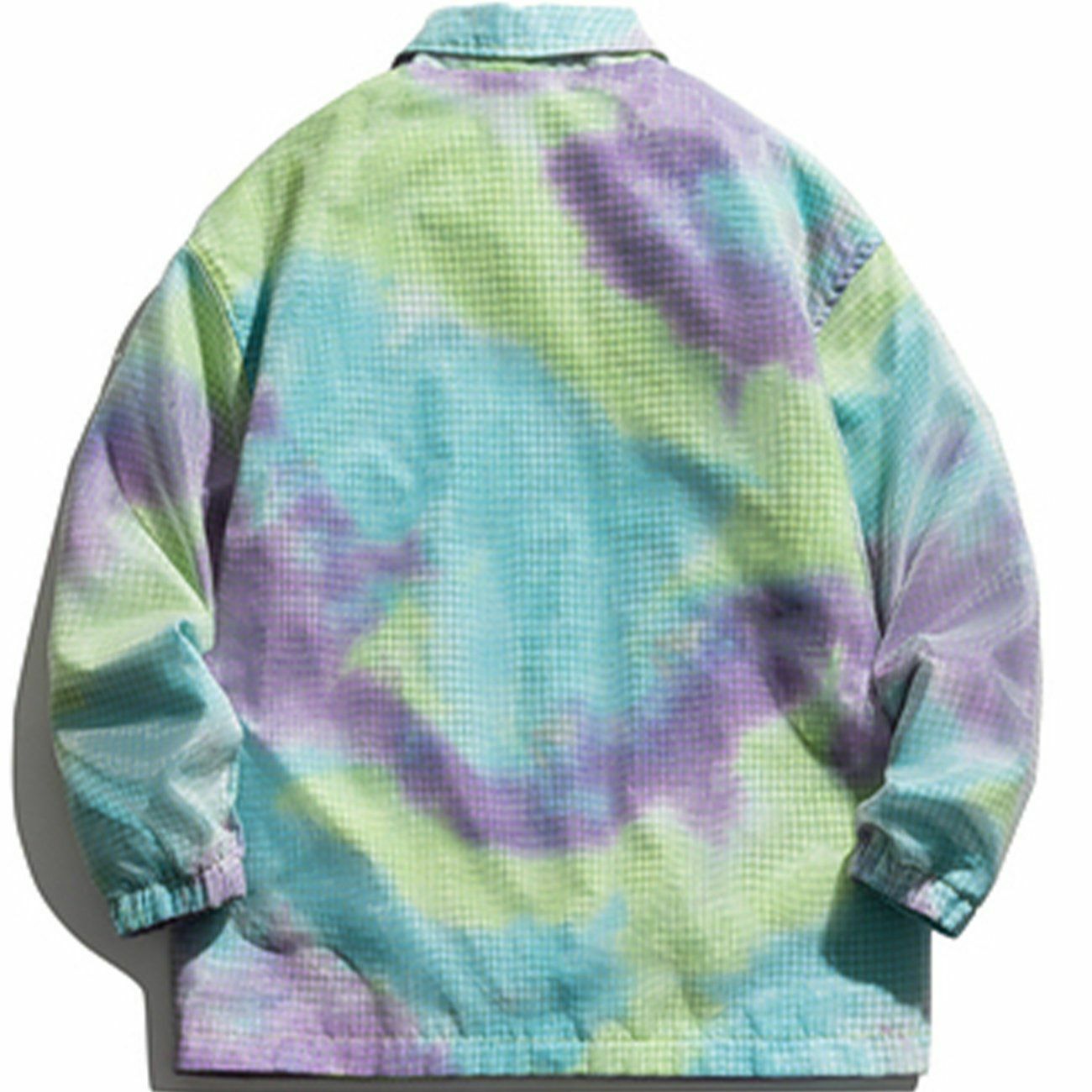 Y2K Tie Dye Gradient Check Jacket - Retro 90s Grunge Summer Outfit for Y2K Vibes