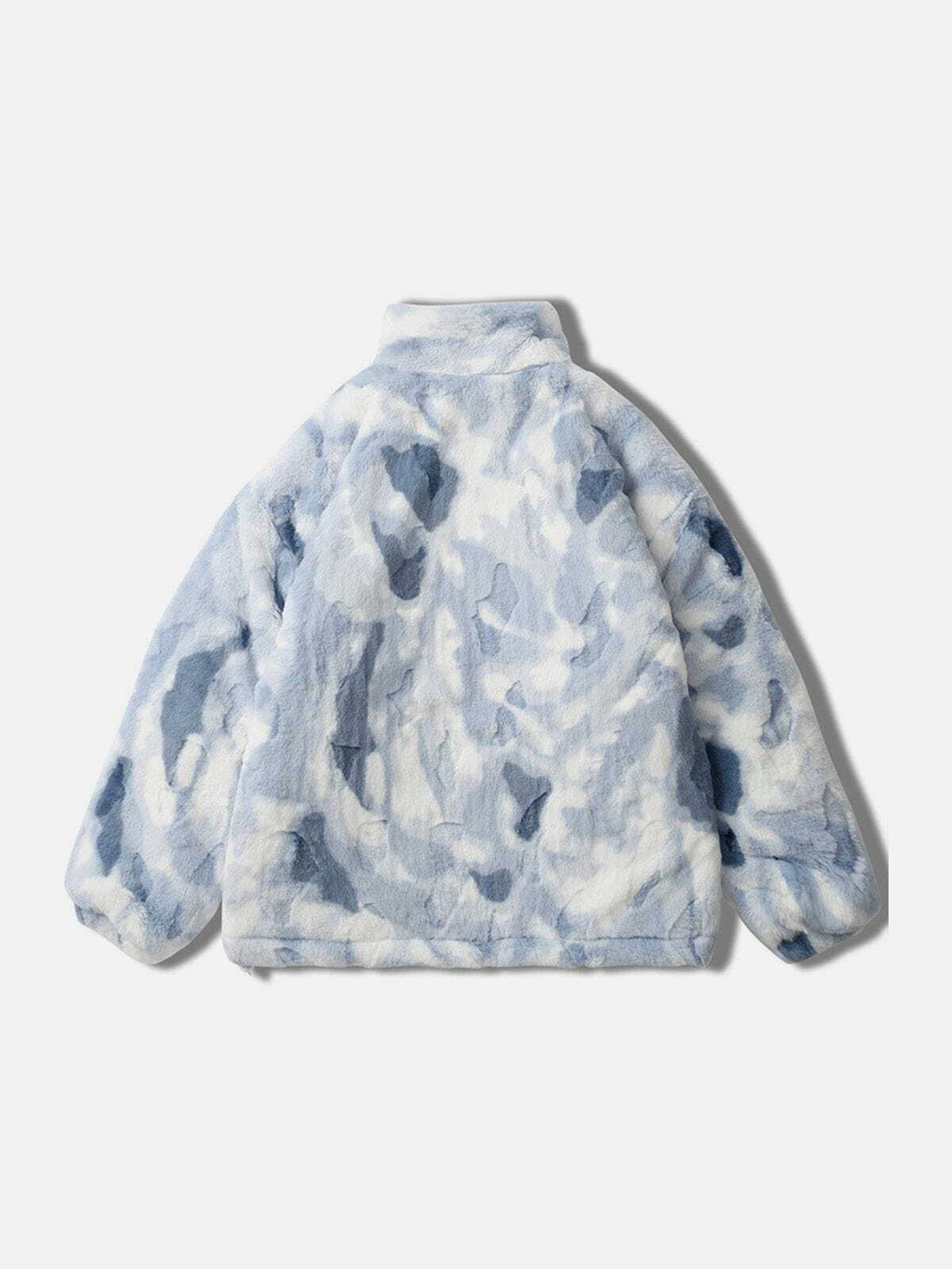 Y2K Tie-Dye Heart Sherpa Coat - Retro Grunge Style for Summer Parties & 90s Vibes