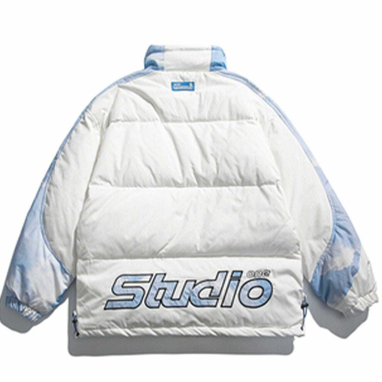 Y2K Tie-Dye Panel Puffer Jacket - Retro Grunge Summer Outfit for Y2K Fashion Lovers