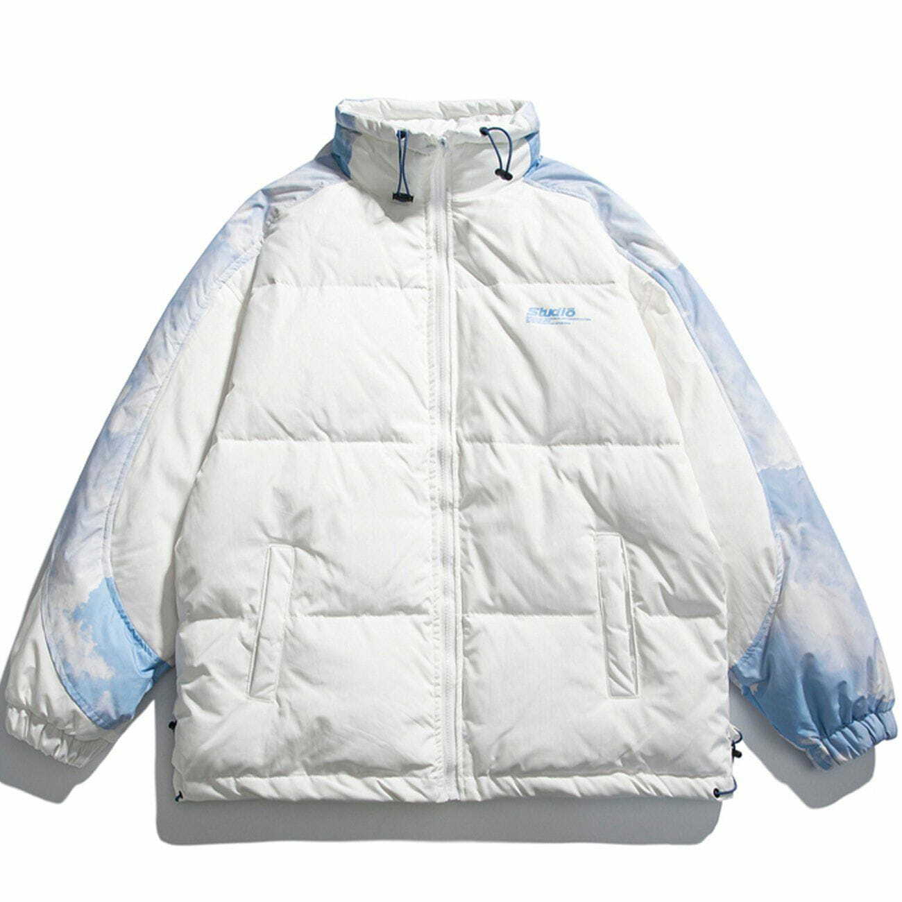 Y2K Tie-Dye Panel Puffer Jacket - Retro Grunge Summer Outfit for Y2K Fashion Lovers