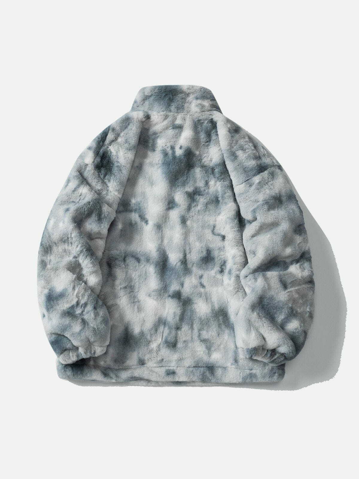 Y2K Tie Dye Sherpa Coat with Embroidered Wings - Retro 90s Grunge Fashion Outerwear