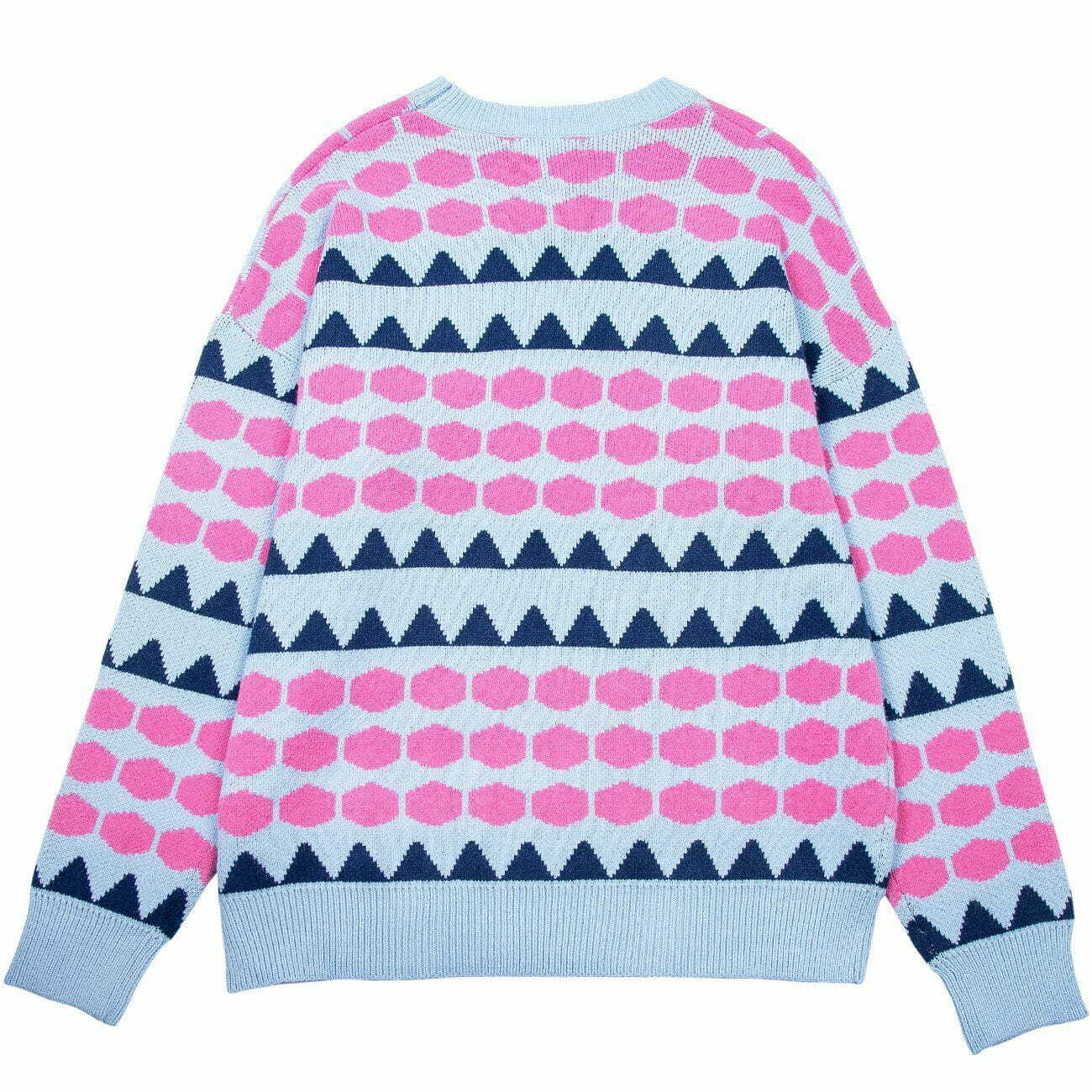 Y2K Triangle Hexagon Pattern Knit Sweater - Retro 90s Grunge Summer Outfit Essential